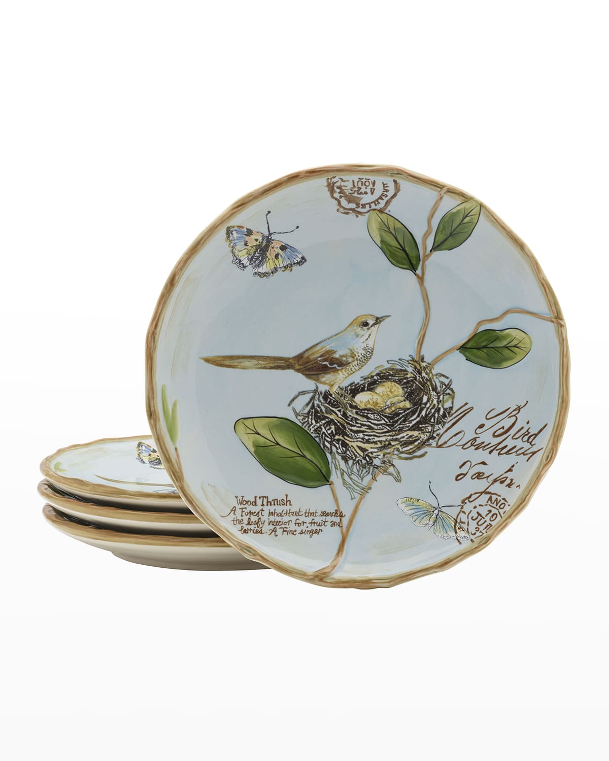 Toulouse Bird Blue 4-Piece Accent Plate Set