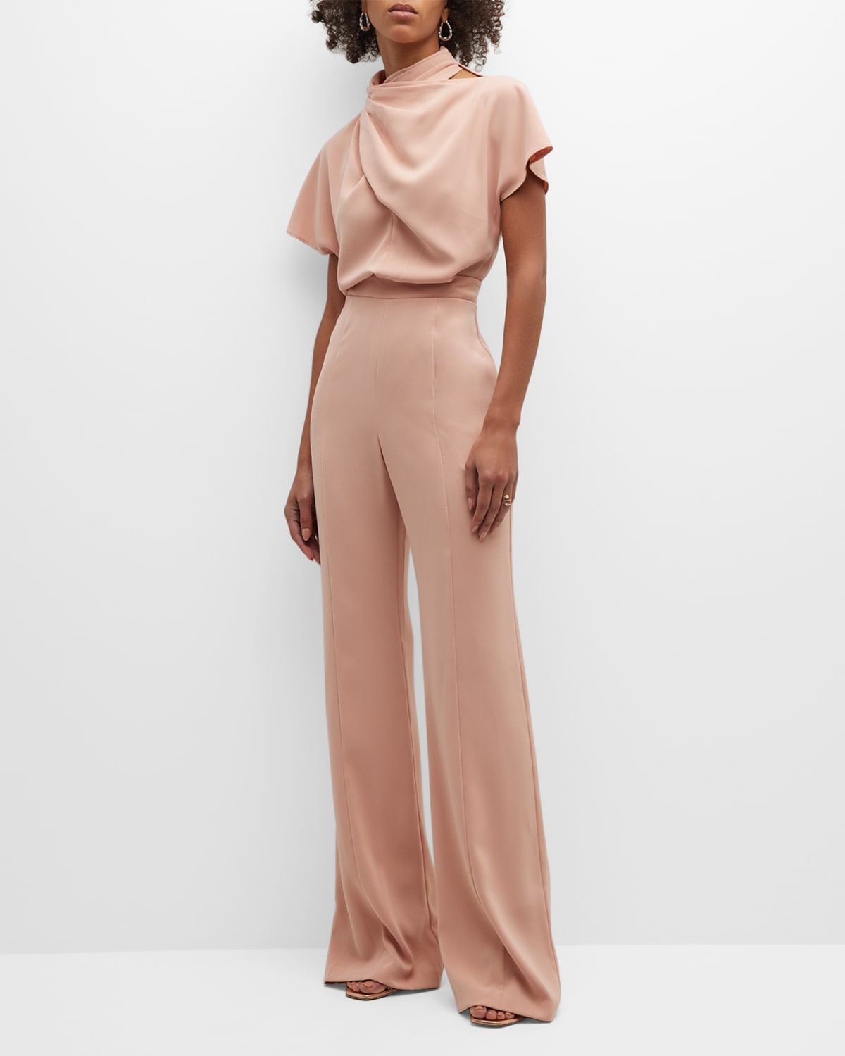 Black Halo Estella Pleated Crossover Turtleneck Jumpsuit In Antique Rose