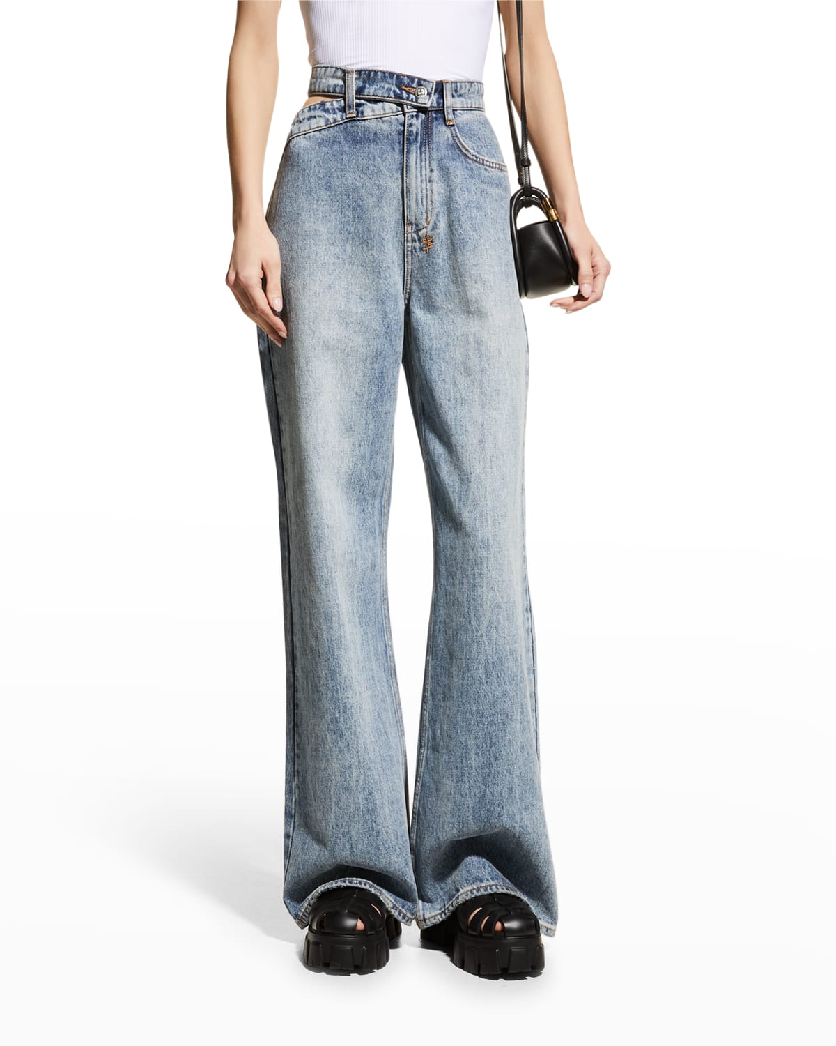 Wide-Leg Asymmteric Cut-Out Waist Jeans