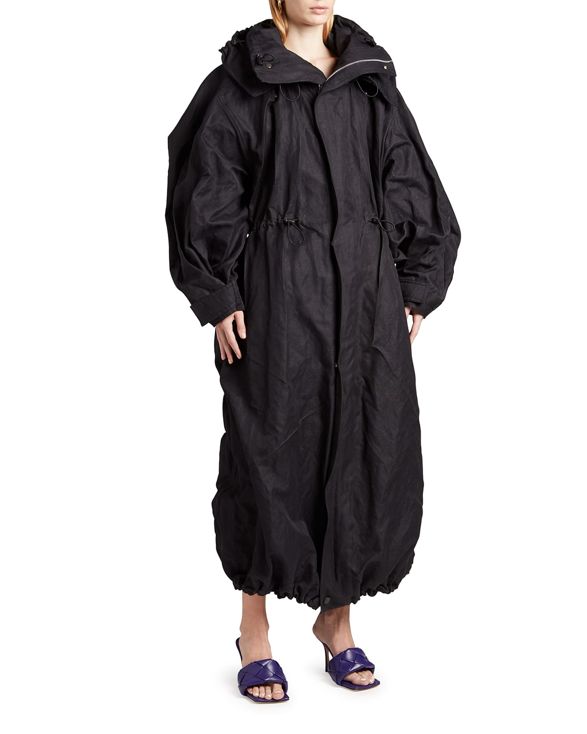 Bottega Veneta Oversized Hooded Crinkled Cotton-blend Twill Parka In Nero /  Ash | ModeSens