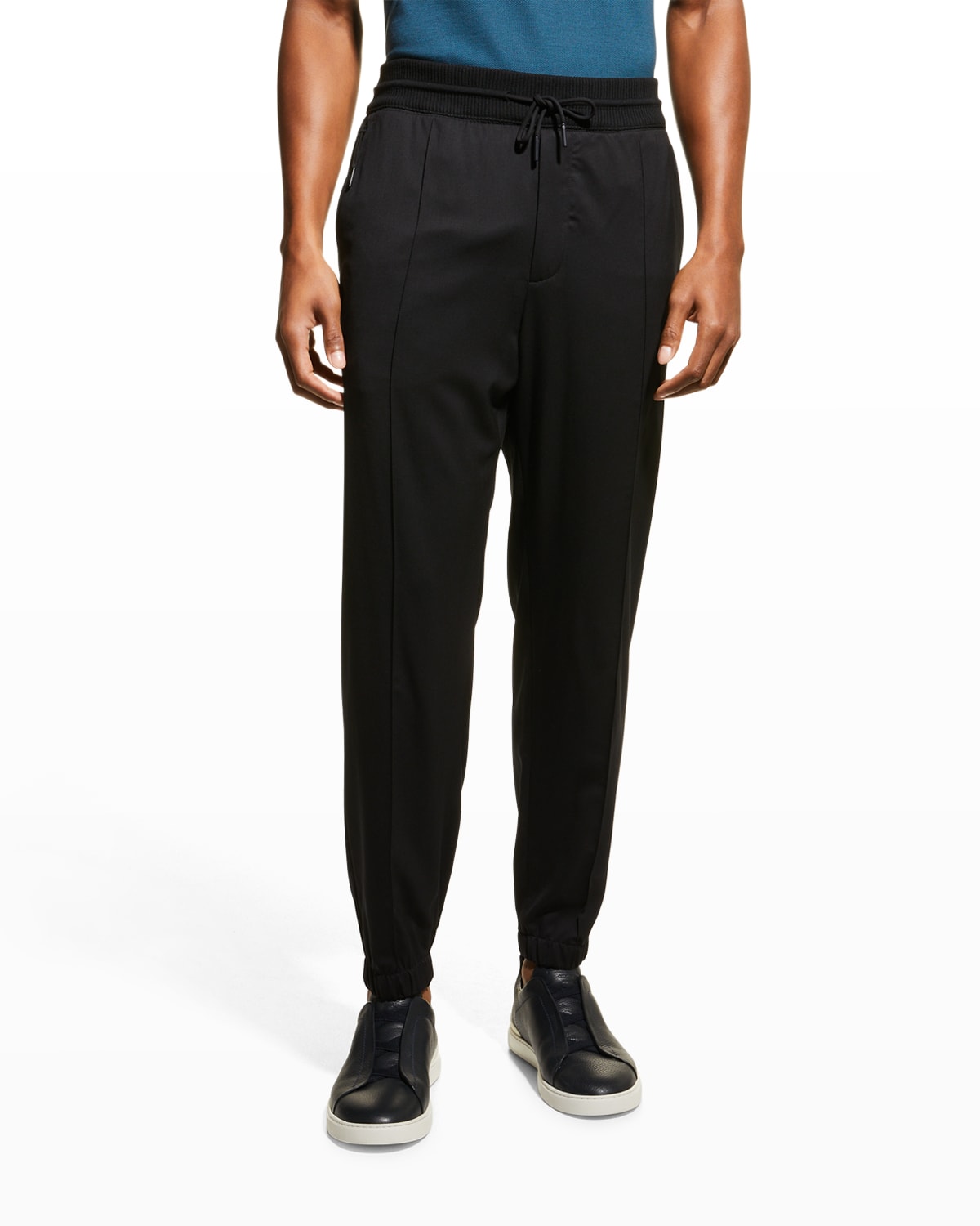 Zegna Men's High Performance Wool Jogger Pants In Blk Sld