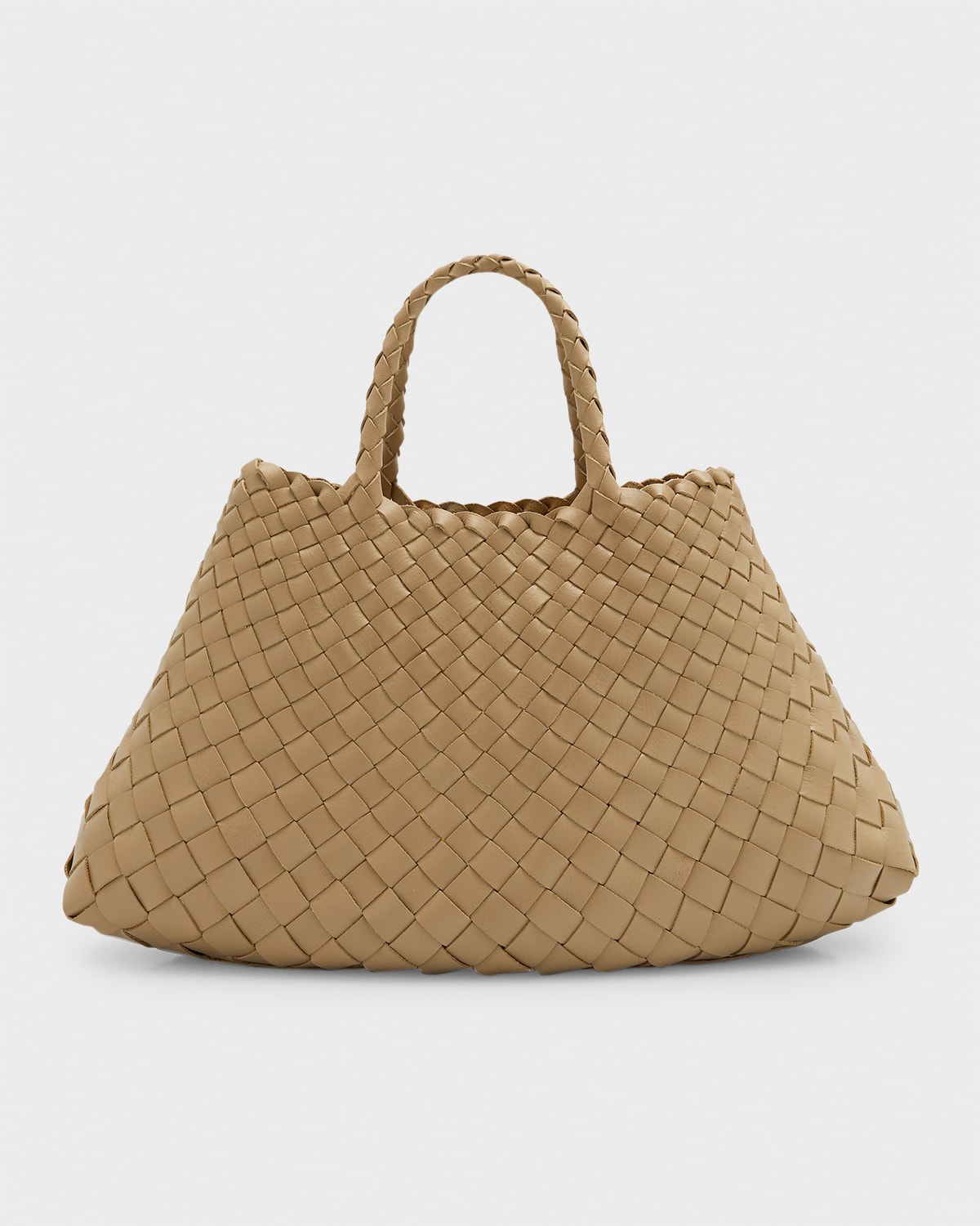 Dragon Diffusion Santa Croce Small Woven Leather Tote Bag In Pearl