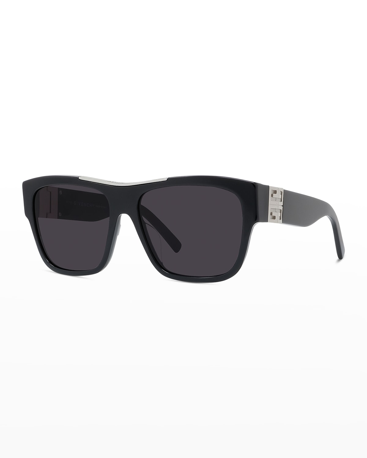 Givenchy Men's 4g Plaqué Saddle-bridge Square Sunglasses In Black/gray Solid