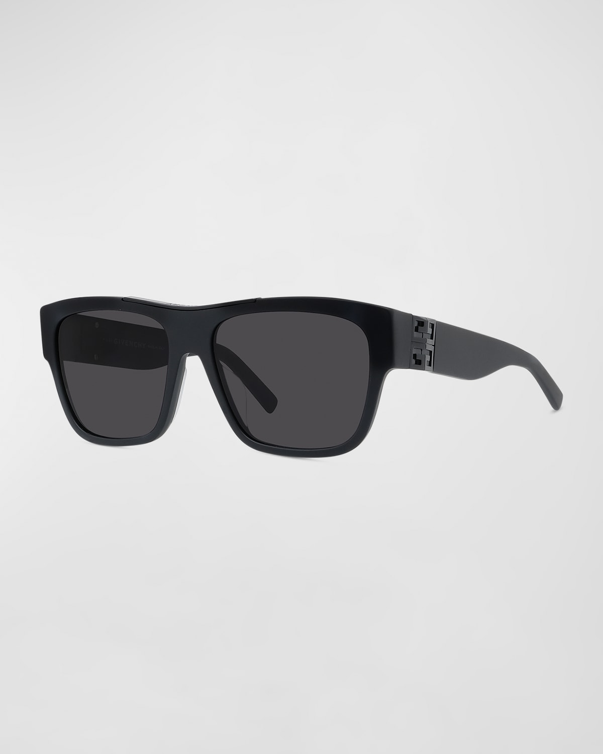 Givenchy Men's 4g Plaqué Saddle-bridge Square Sunglasses In Black