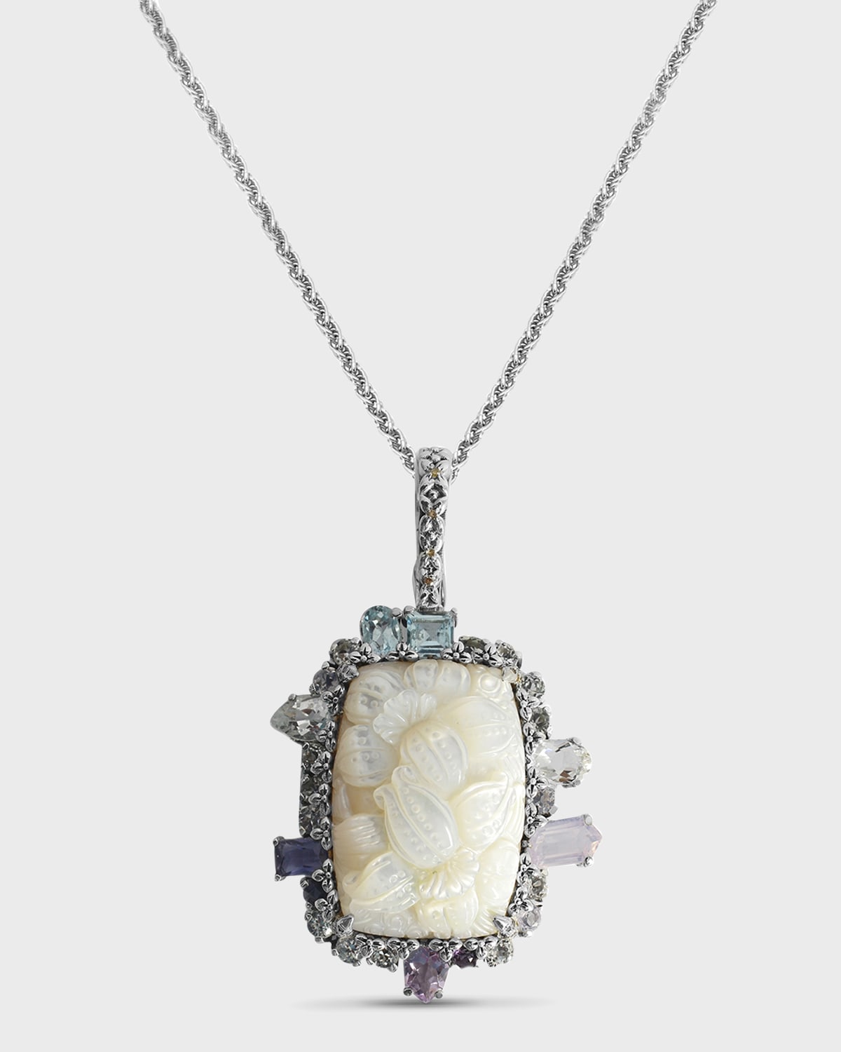 Mother-of-Pearl, Amethyst, Iolite and White Topaz Pendant Necklace