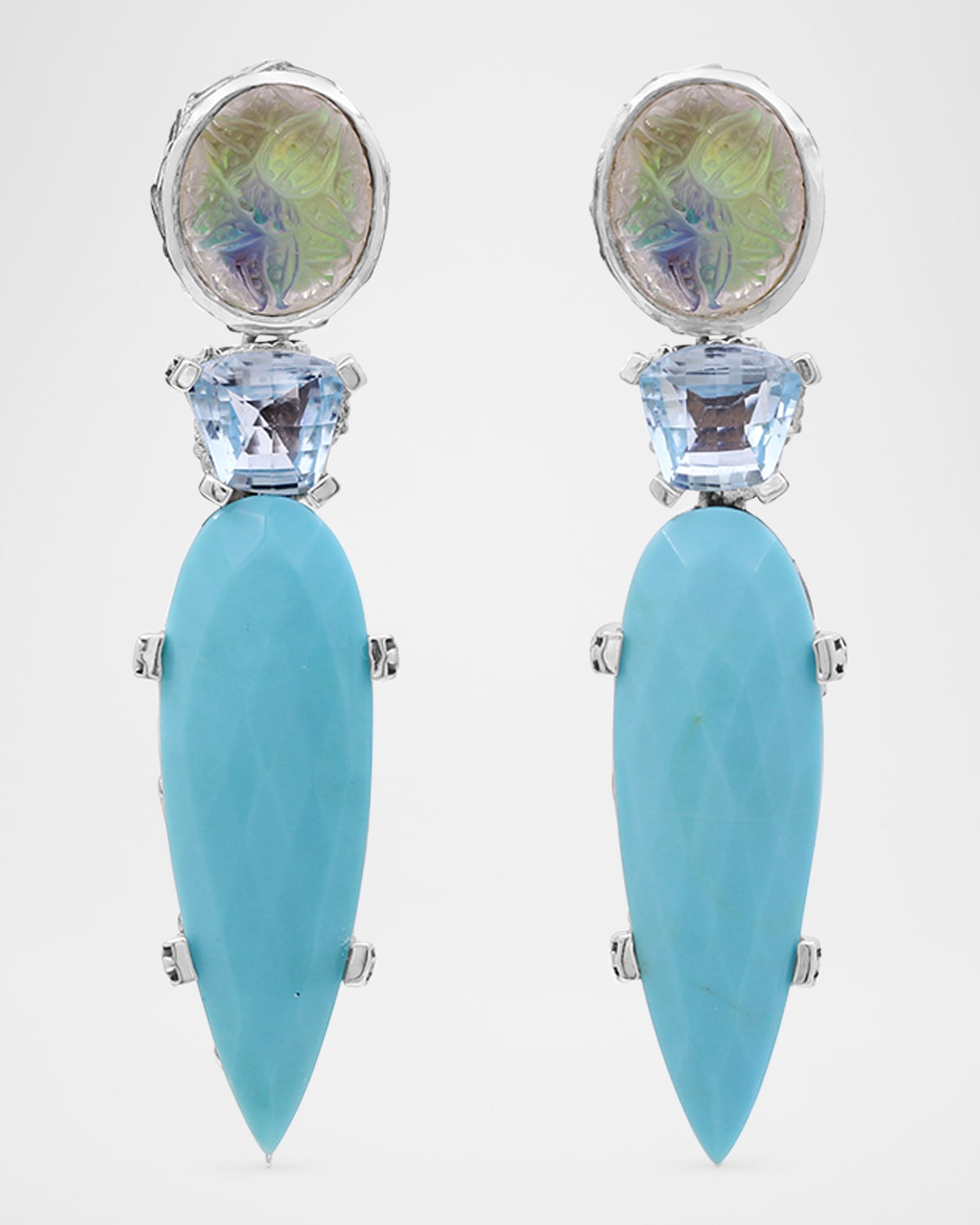 Quartz Abalone, Blue Topaz and Turquoise Earrings