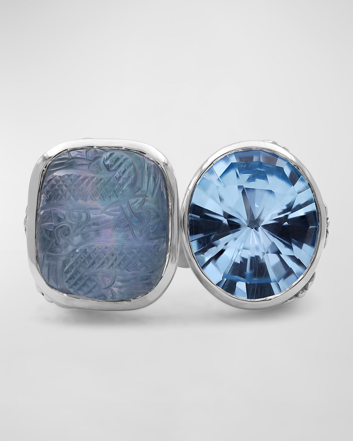 Blue Topaz and Mother-of-Pearl Open and Close Ring