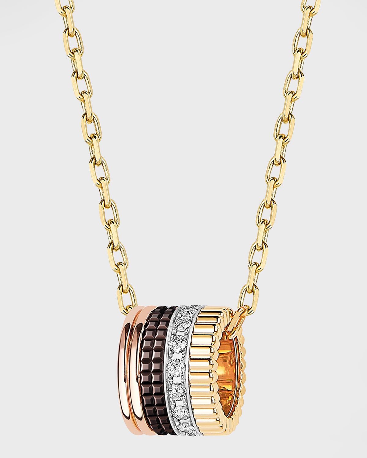 Yellow, Pink and White Gold Quatre Large Diamond Pendant Necklace