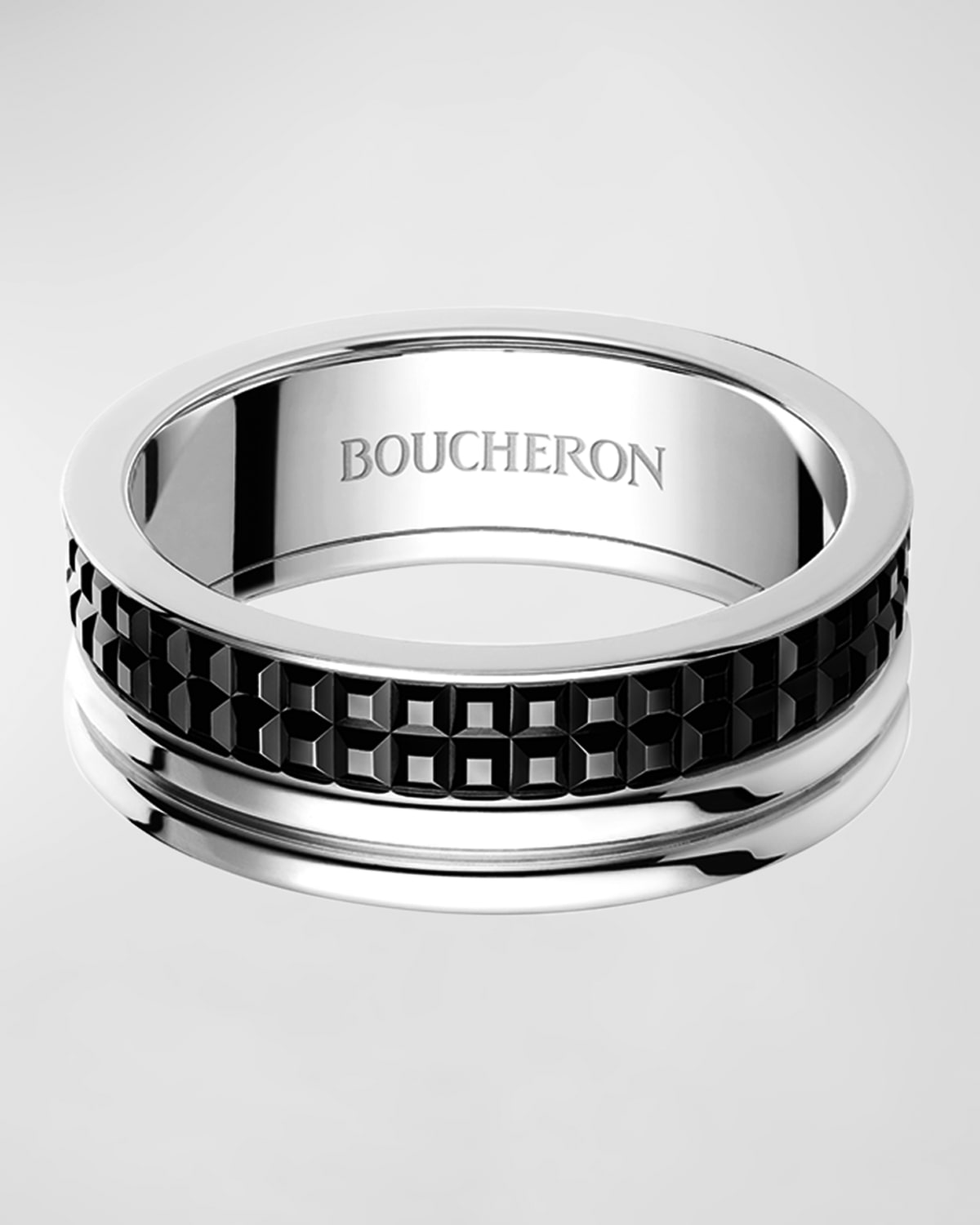BOUCHERON 18K WHITE GOLD QUATRE BLACK EDITION LARGE RING, EU 52 / US 6