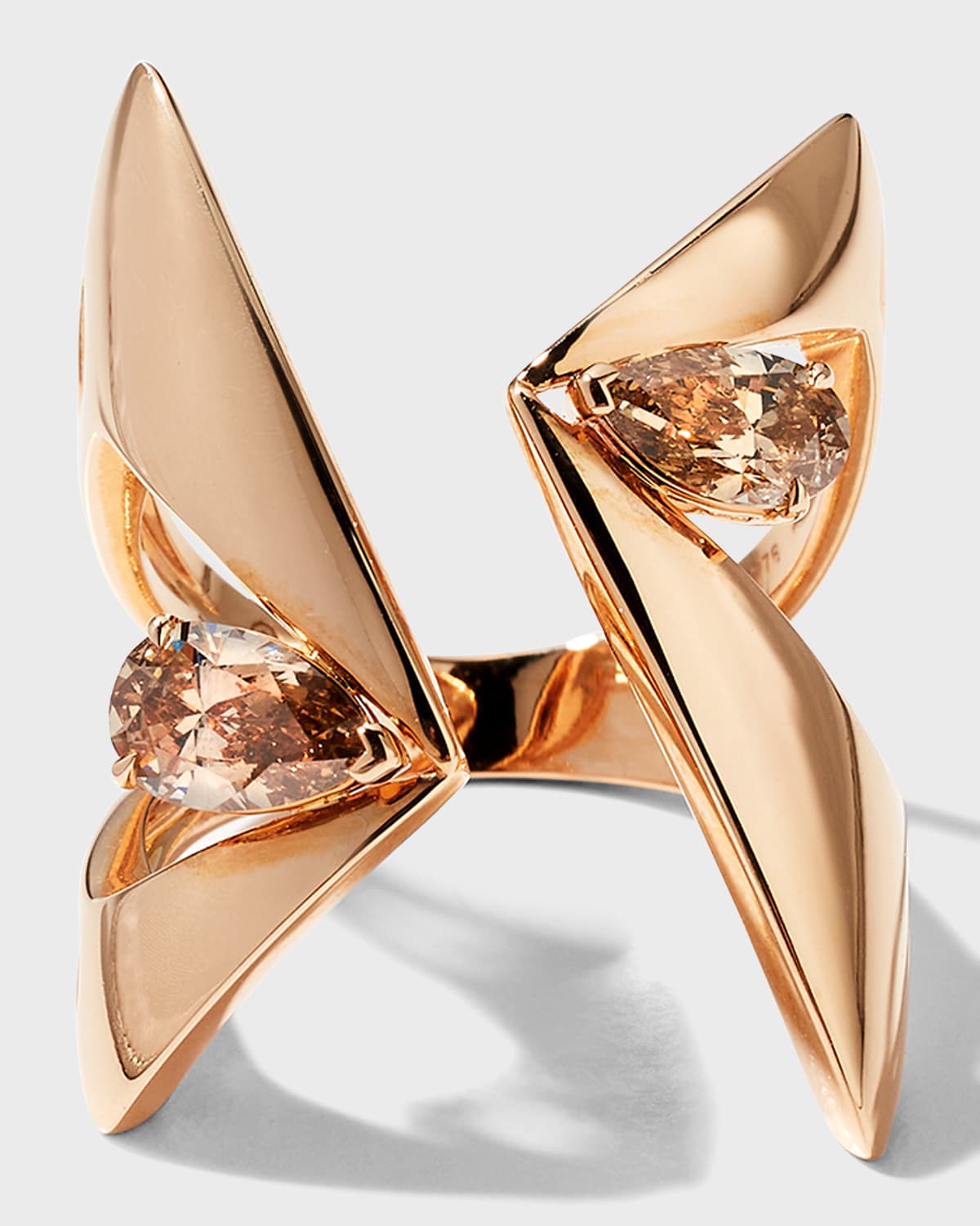Pink Gold Brown Pear-Shaped Diamond Ring