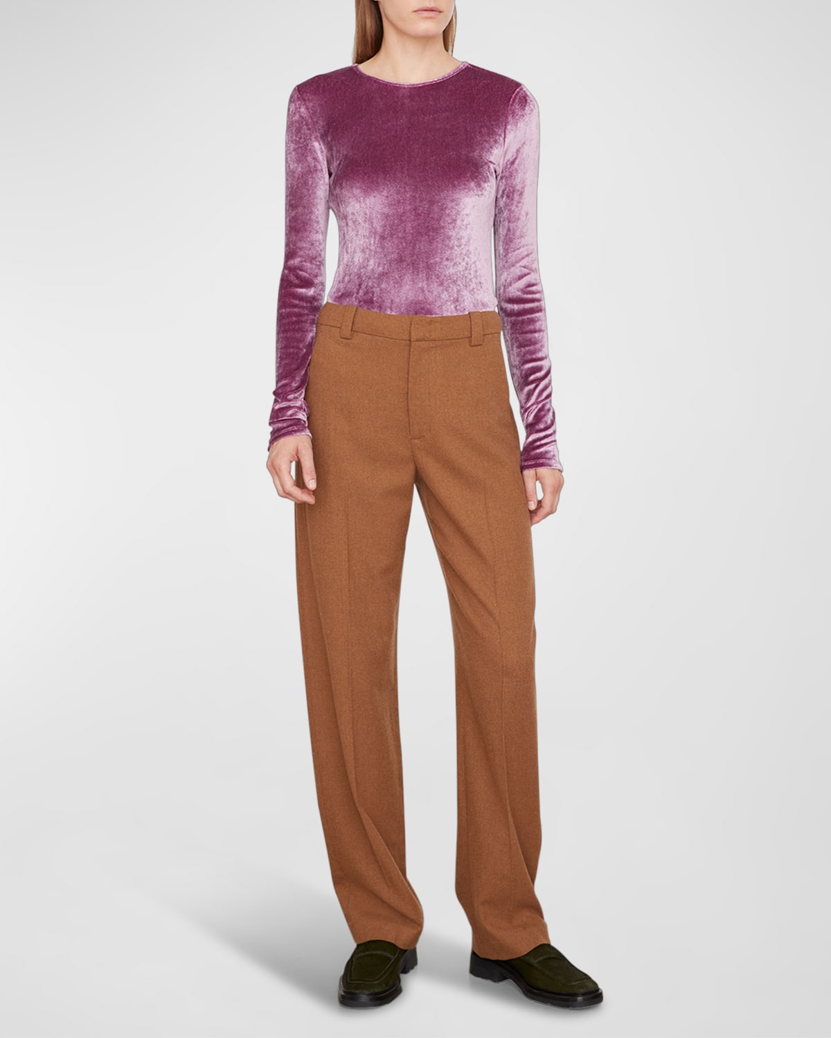 Vince Mid Rise Flannel Straight Leg Pants In Walnut