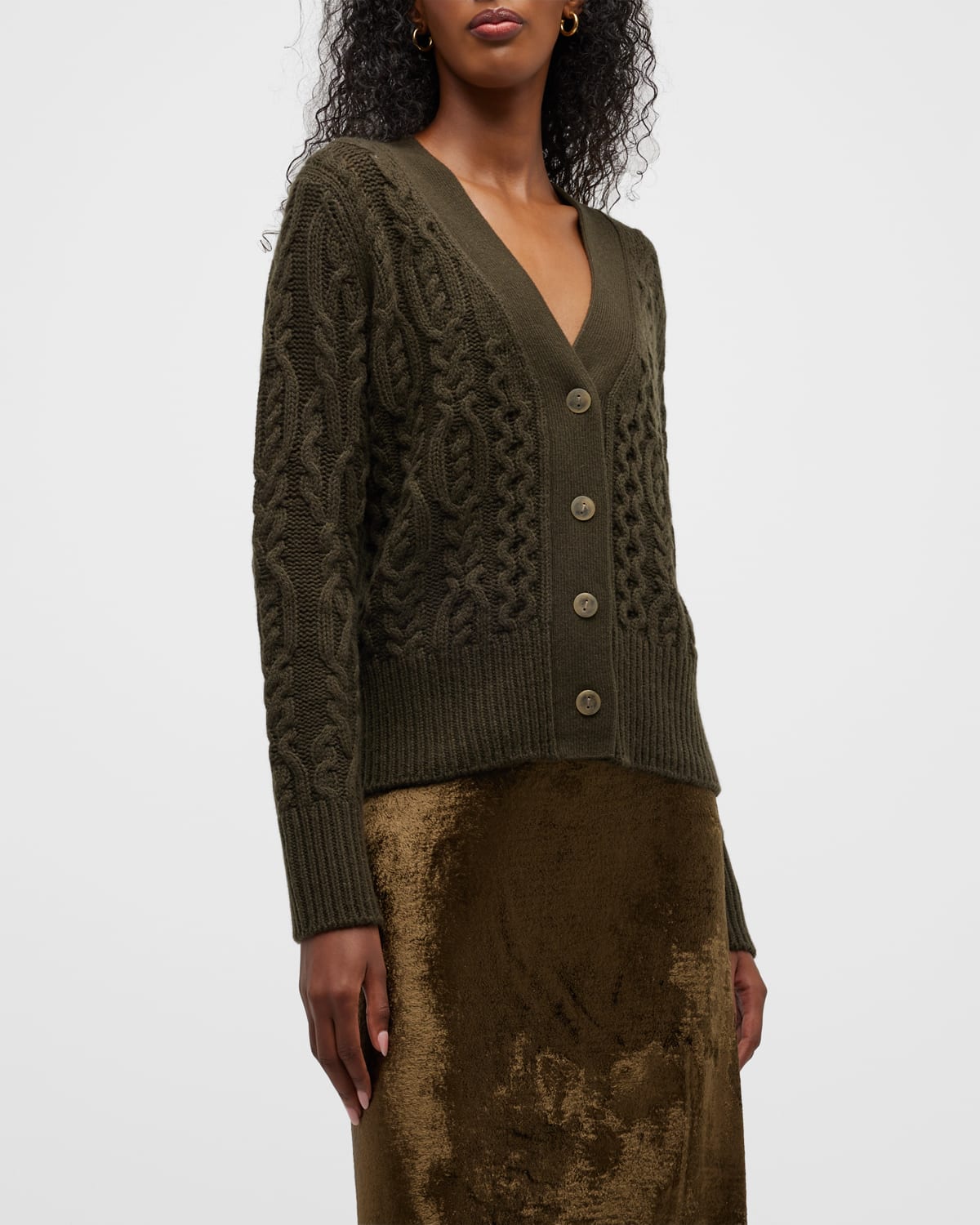 Vince Braided Cable-Knit Button-Front Sweater