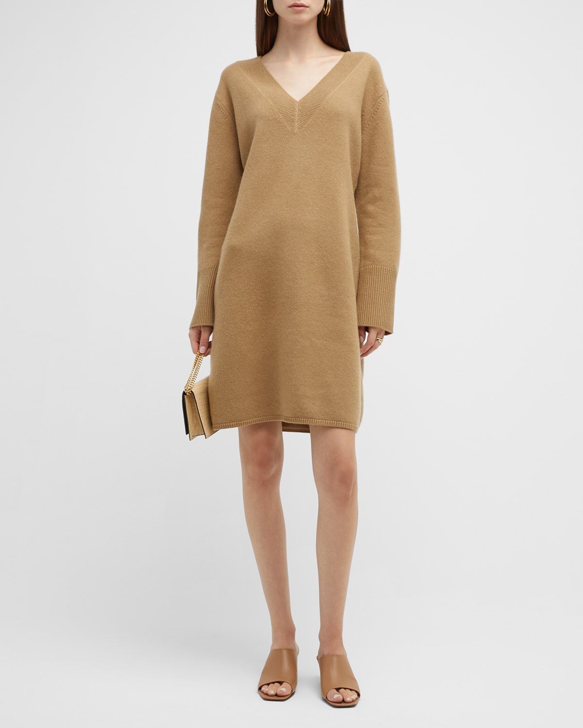 Vince Short V-Neck Wool Sweater Dress
