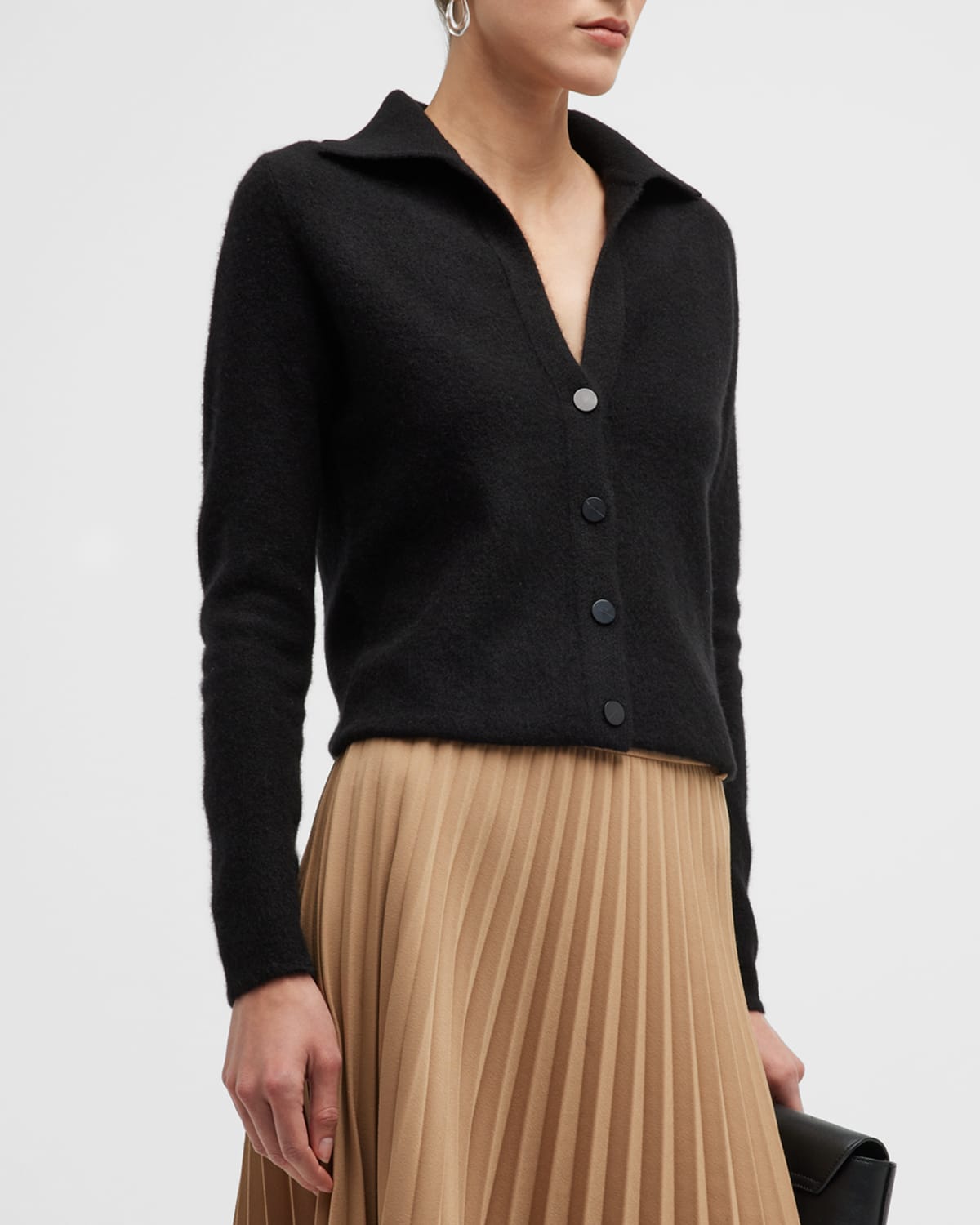 Vince Polo Button Cardigan In Black