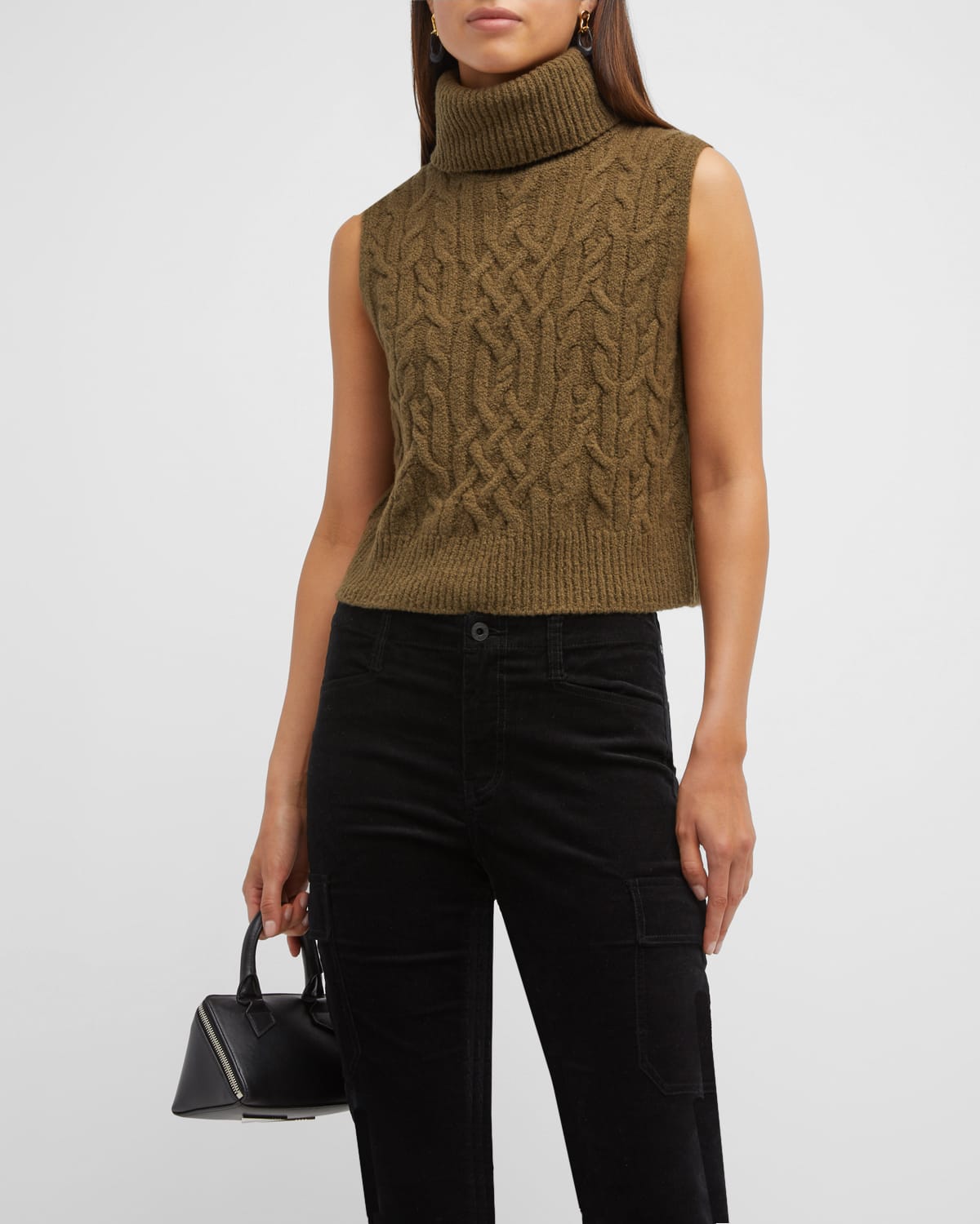 Vince Cable-Knit Turtleneck Shell Top