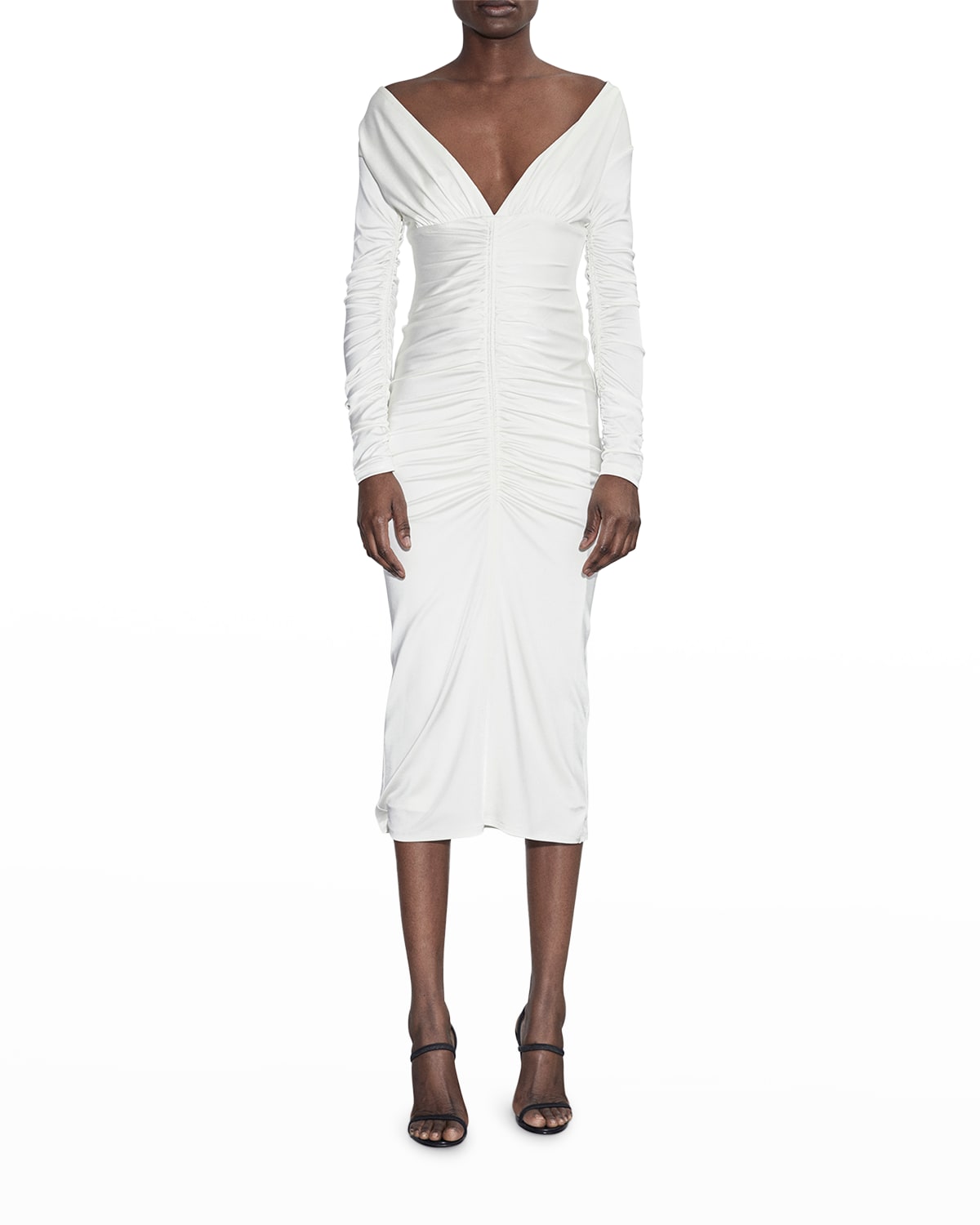 Et Ochs Vivian V-neck Ruched Midi Dress In Buttercream