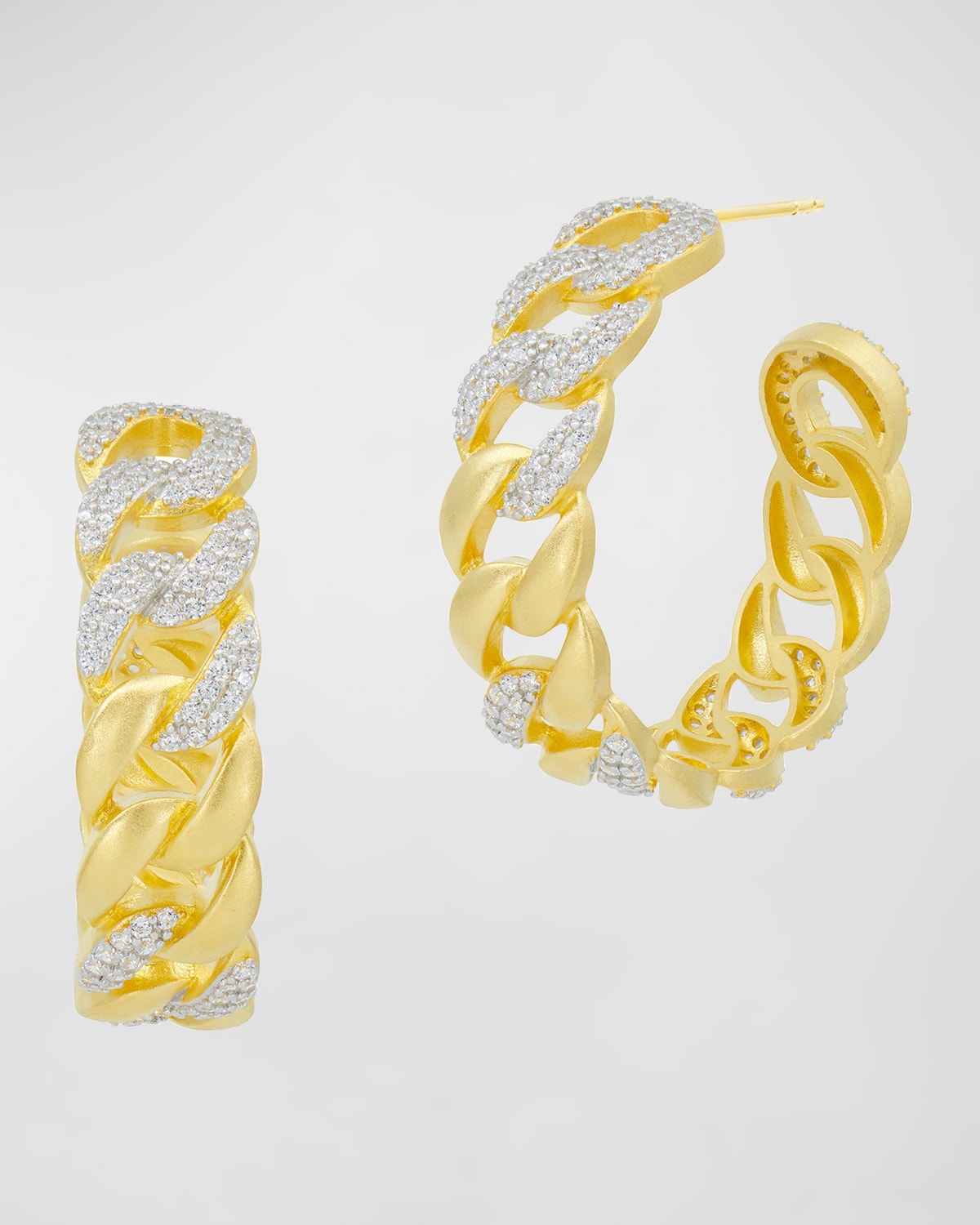 Freida Rothman Pave Cubic Zirconia Chain-link Hoop Earrings In Gold And Silver