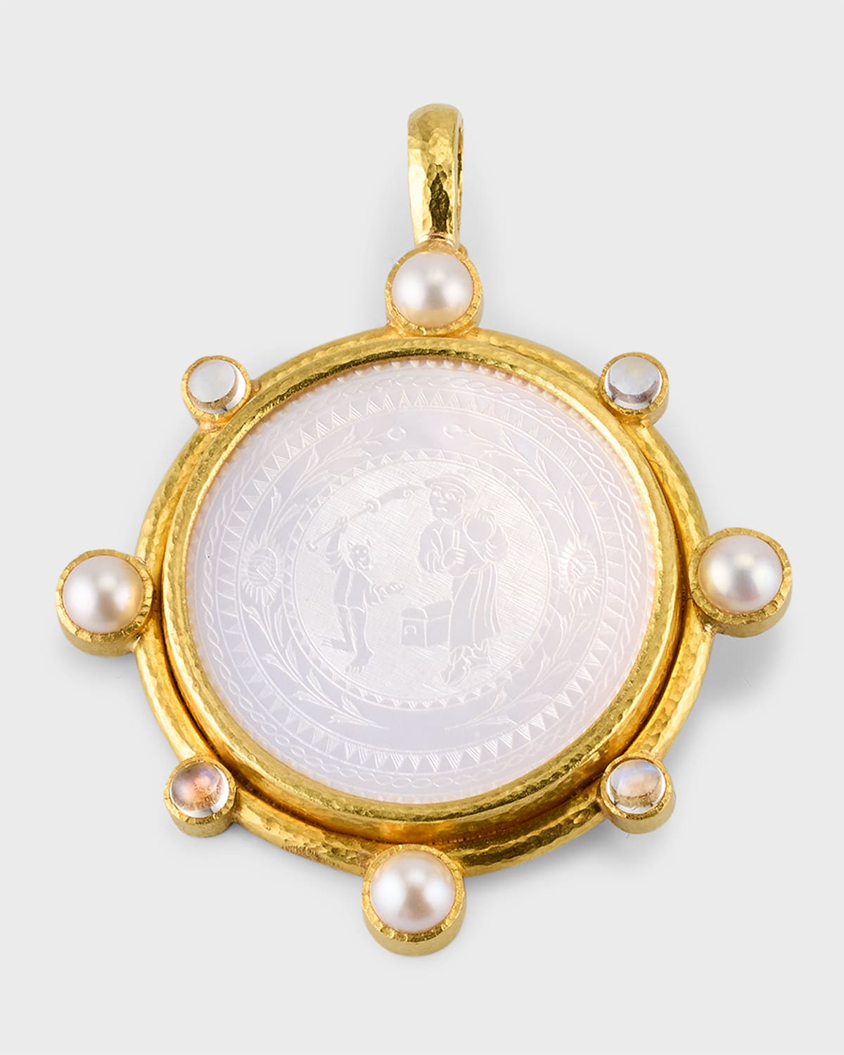 18th Century 35mm Gambling Counter Pendant with Pearls and Moonstone