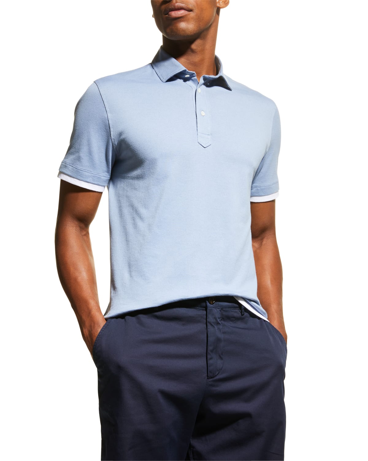 Men's Cotton-Linen Polo Shirt w/ Tipping