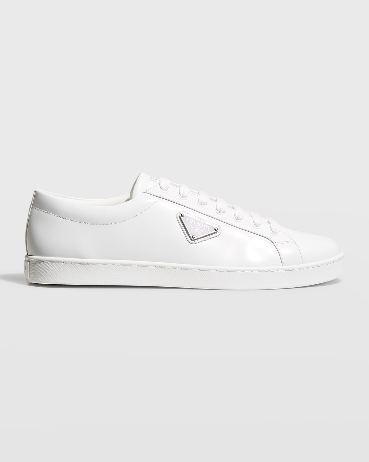 Prada Men's Lane Spazzolato Leather Sneakers In White