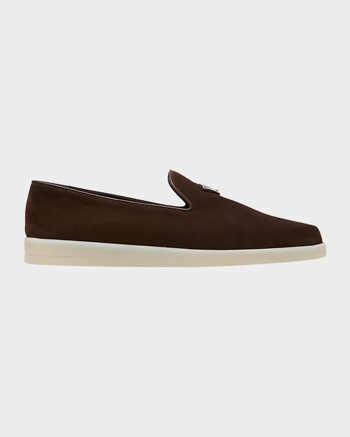 Shop Prada Men's Triangle Logo Suede Loafers In Brown