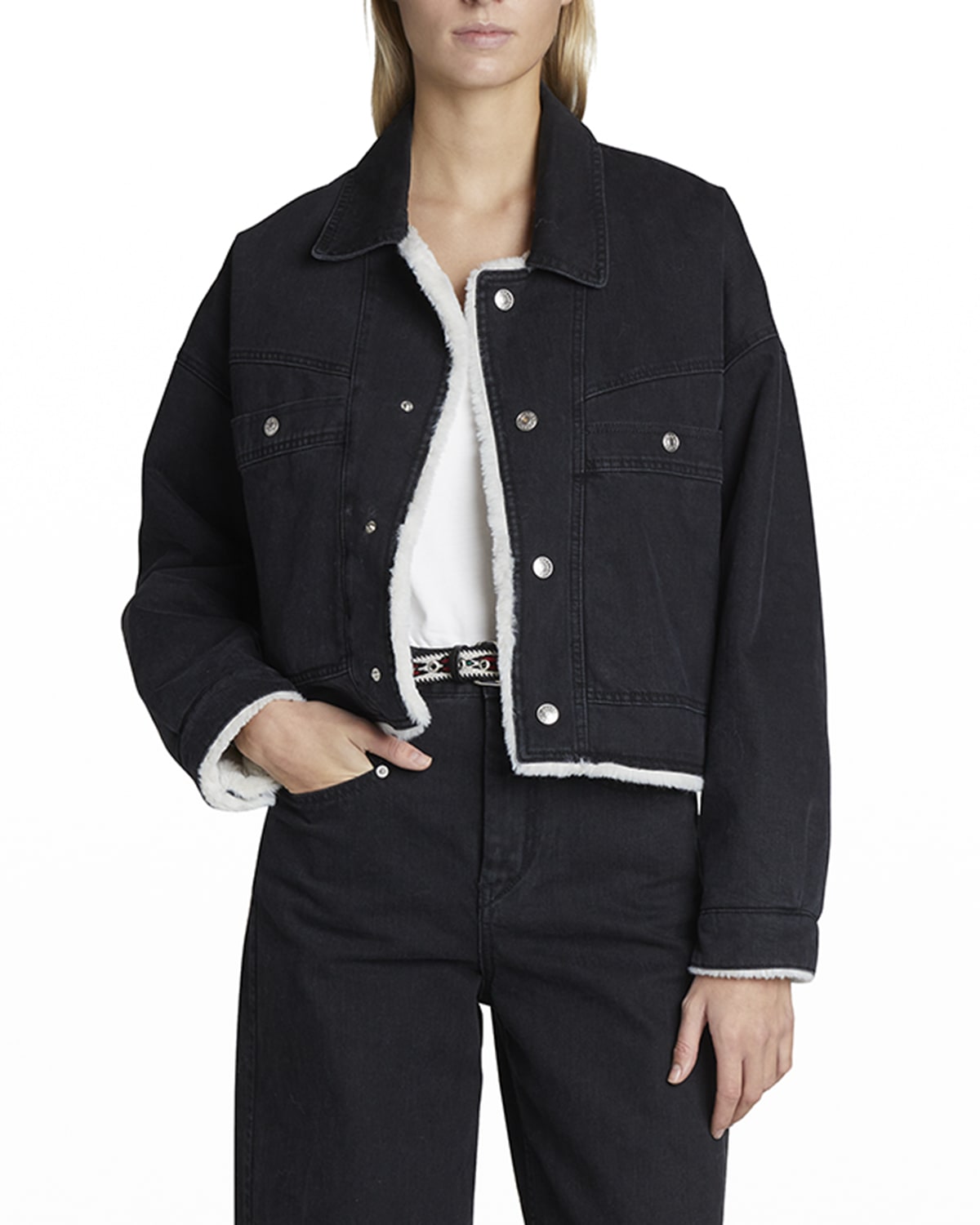 Shop Isabel Marant Paoleta Faux Fur Lined Denim Jacket In Black