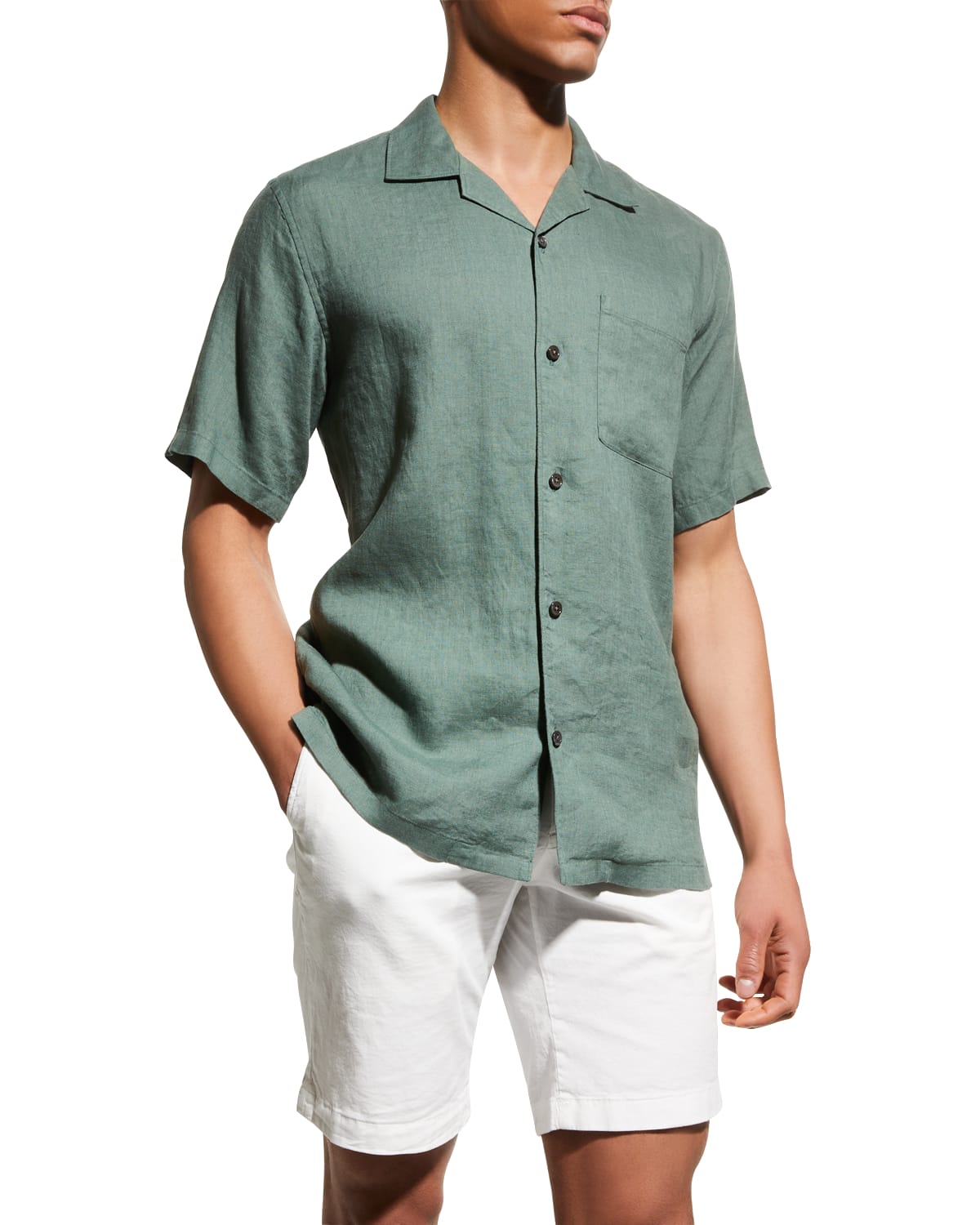 Theory Men's Noll Linen Camp Shirt In Balsam Green