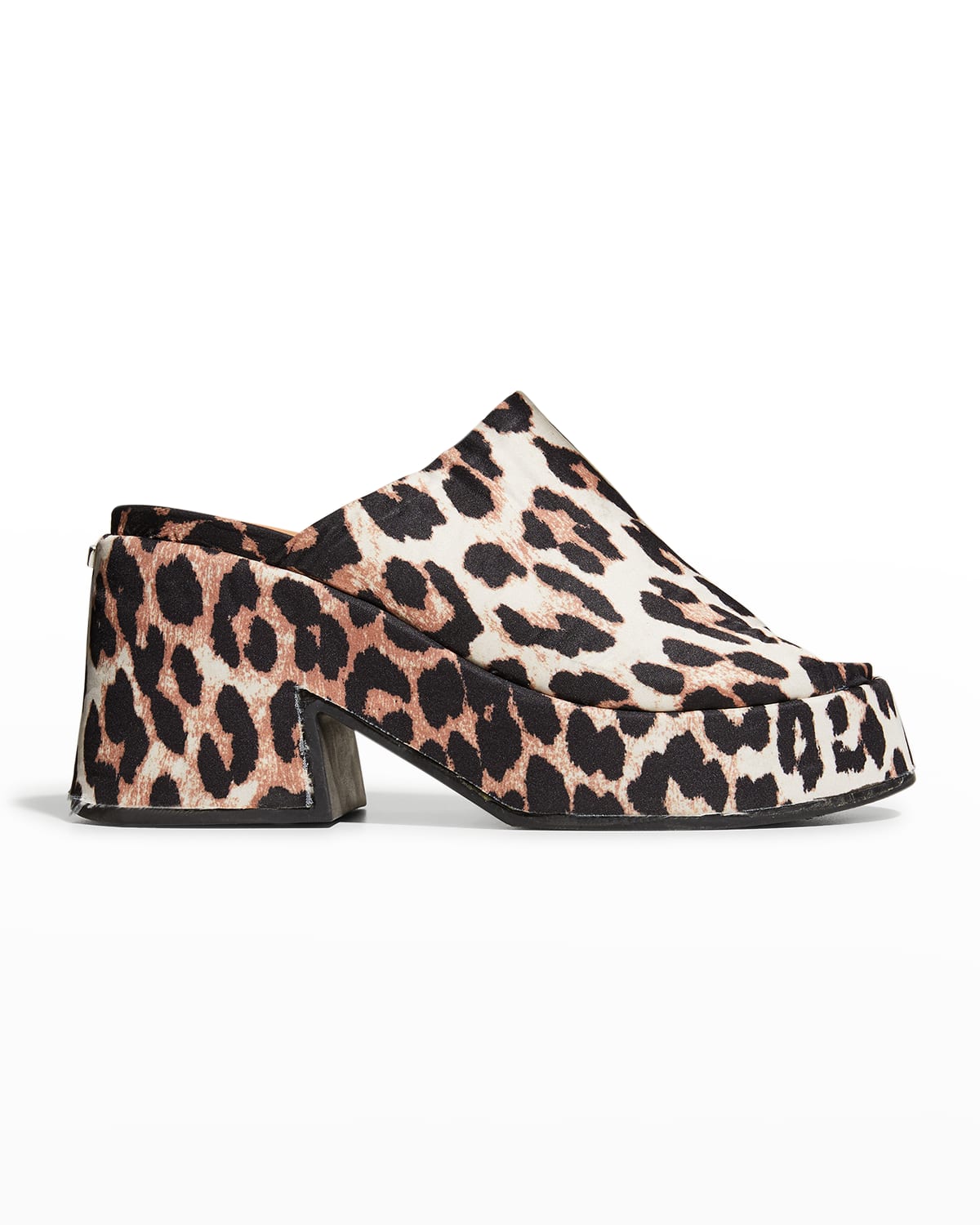 Ganni Retro 90 Leopard-print Satin Platform Mules In Leopard