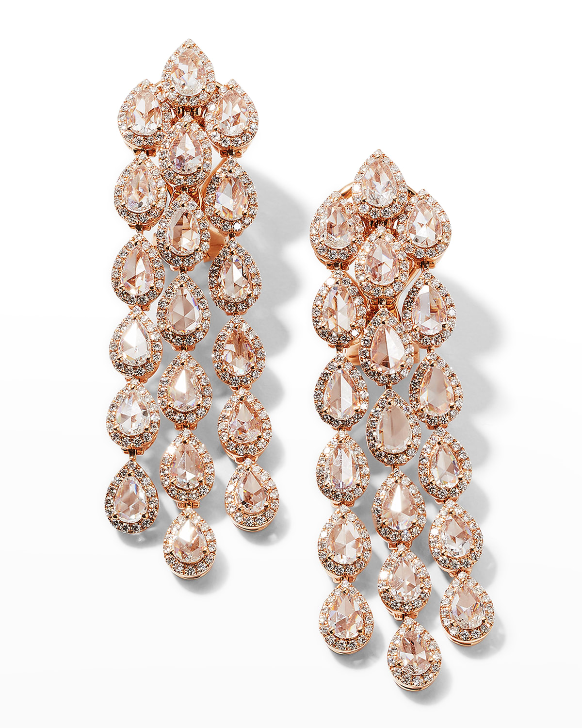 64 Facets 18k Rose Gold Diamond Chandelier Earrings