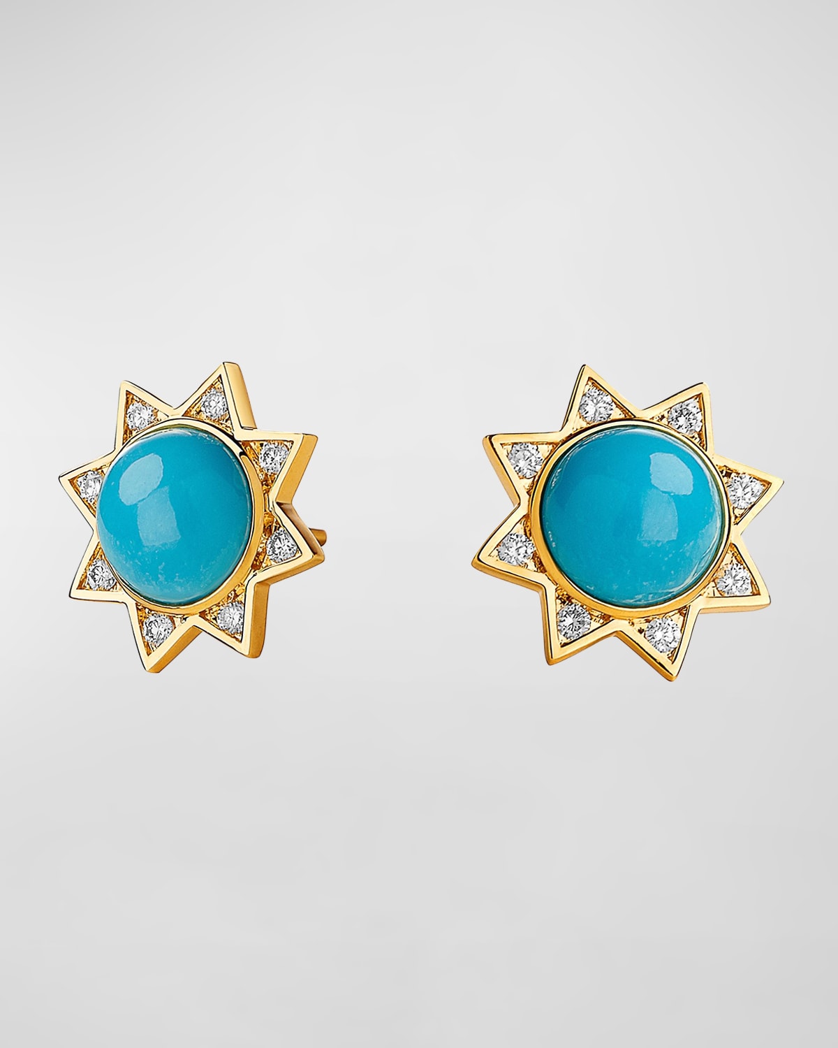 18k Yellow Gold Turquoise & Diamond Stud Earrings