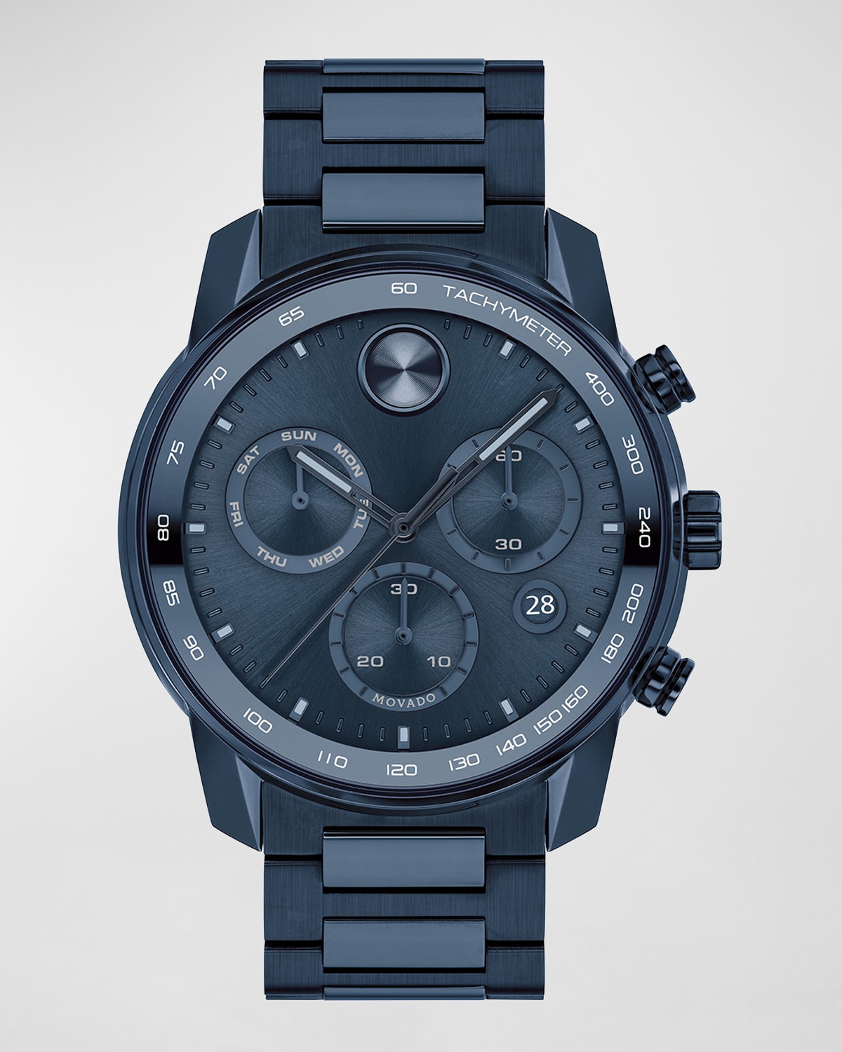 Movado Men's Bold Verso Swiss Chronograph Blue Stainless Steel Bracelet Watch 44mm In Blue