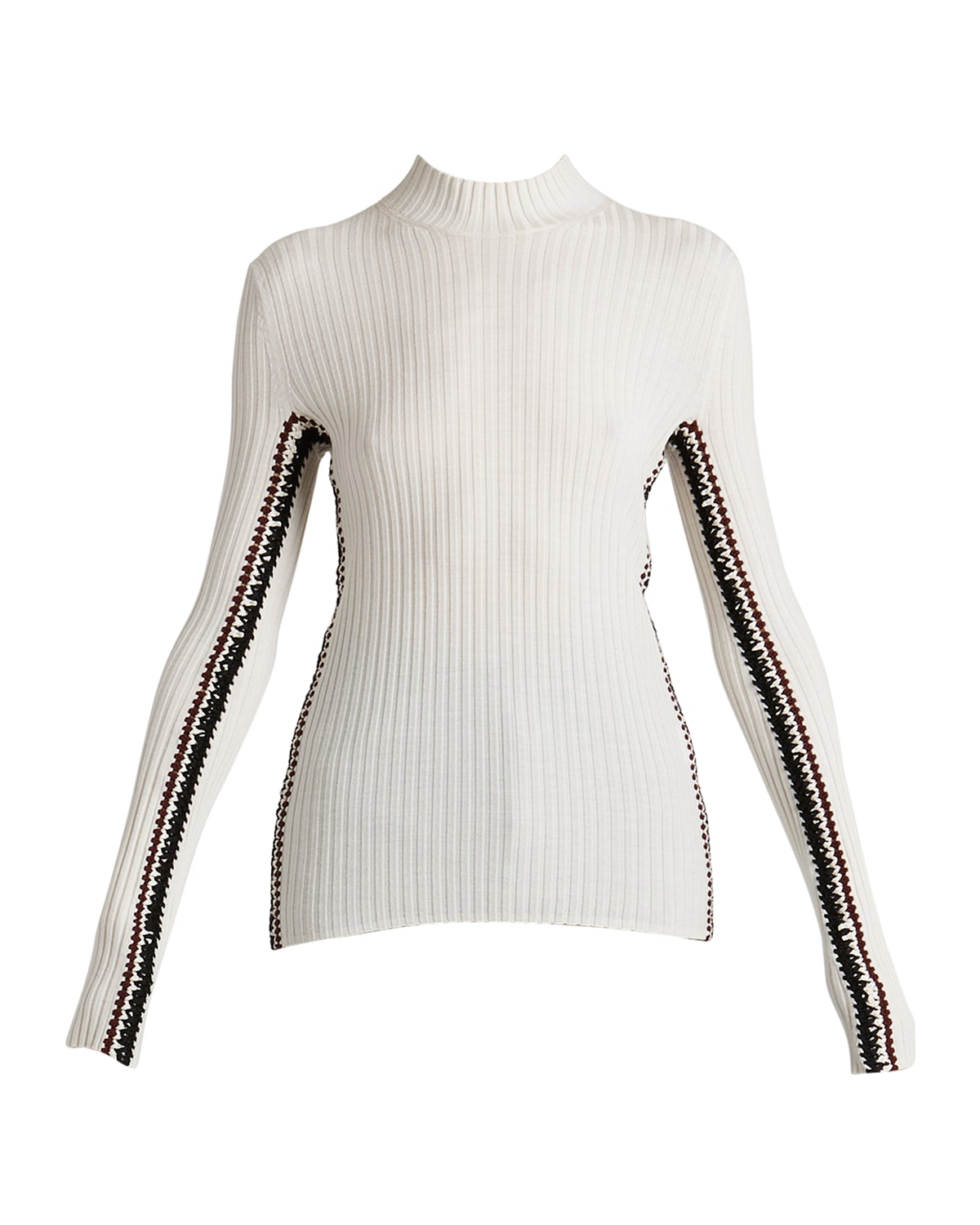 Chloé Crochet Side-stripe Mock-neck Rib Sweater In White Powder