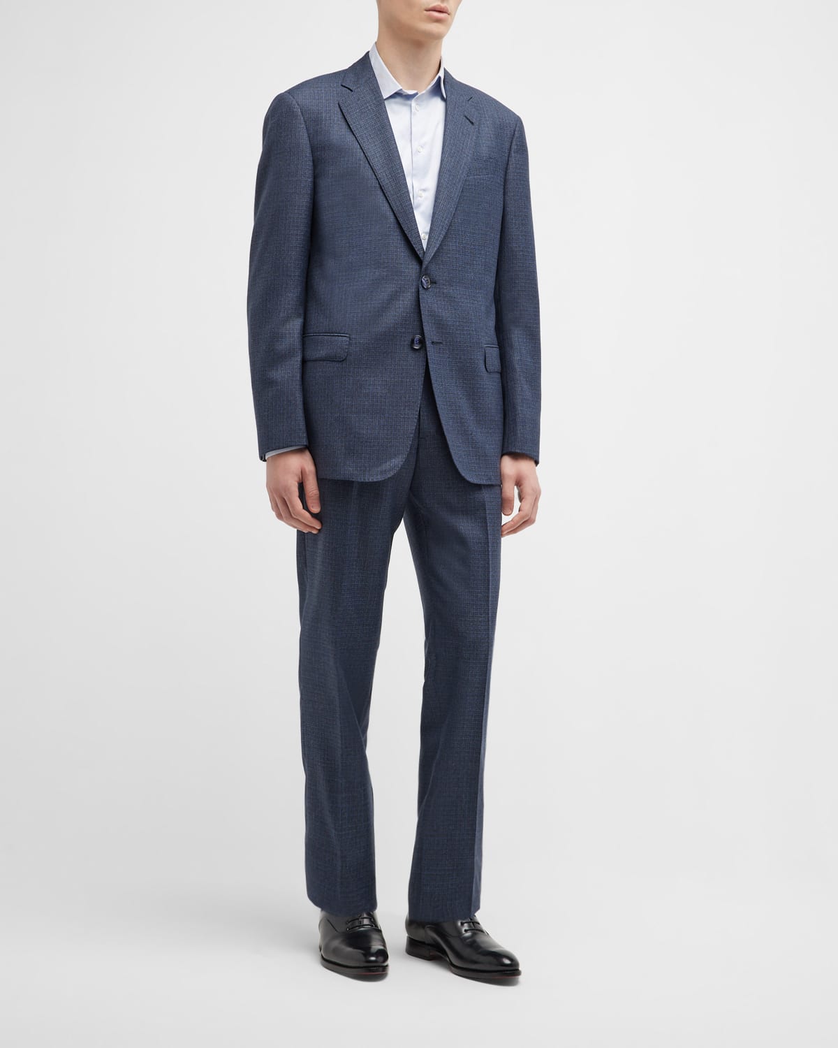 Giorgio Armani Men's Micro-pattern Wool Suit In Solid Blue Navy | ModeSens