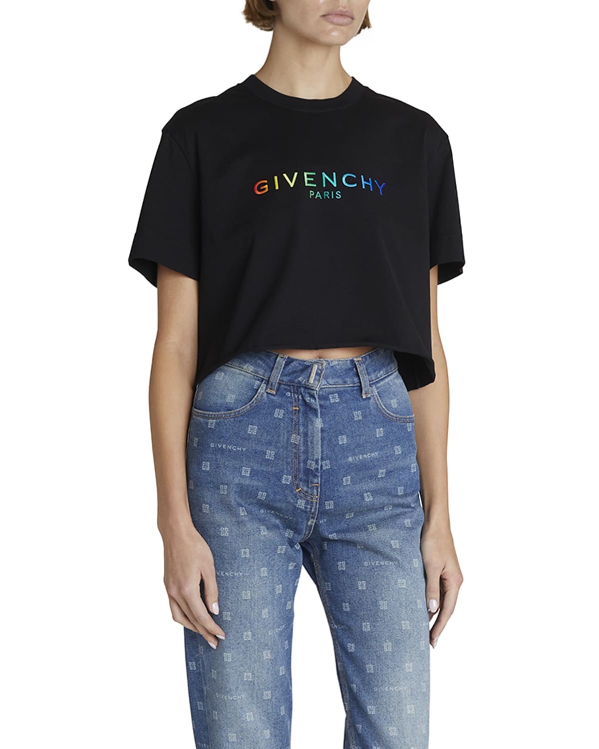 Givenchy Rainbow Logo Embroidered Crop T Shirt Smart Closet