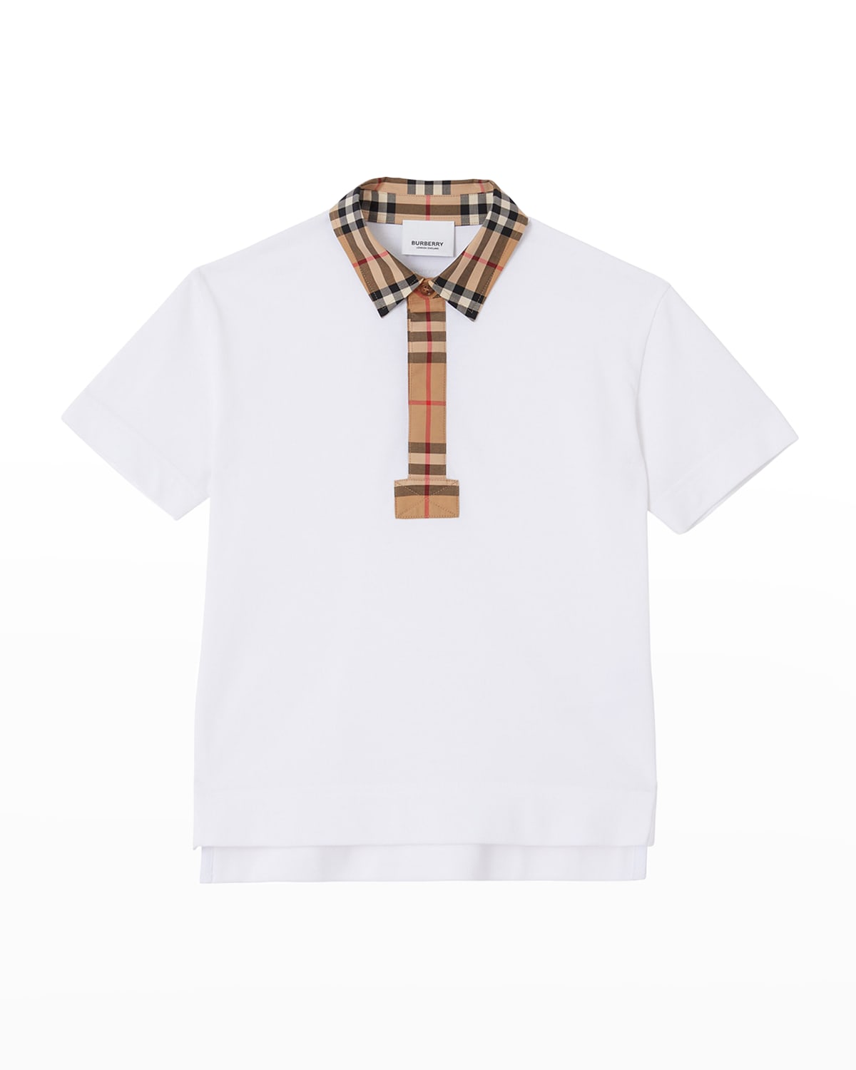 Shop Burberry Boy's Johane Check Short Sleeve Polo Shirt In White