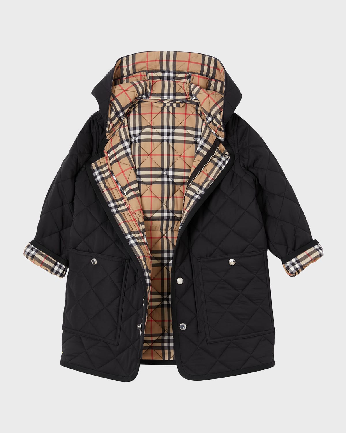 Shop Burberry Kid's Reilly Diamond Quilted Coat In Black
