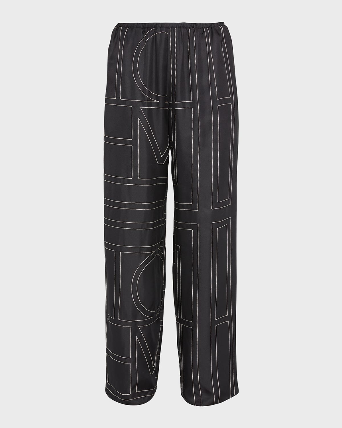 Shop Totême Monogram-embroidered Silk Pajama Pants In Black