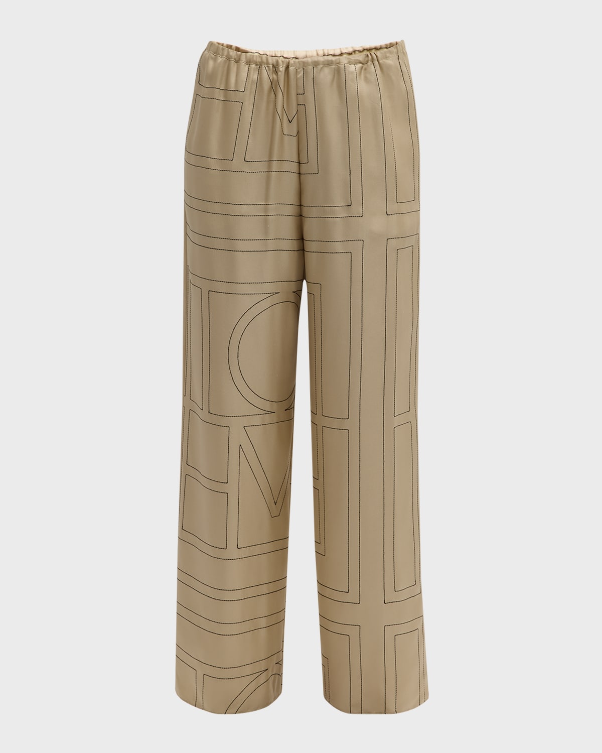 Shop Totême Monogram-embroidered Silk Pajama Pants In Natural