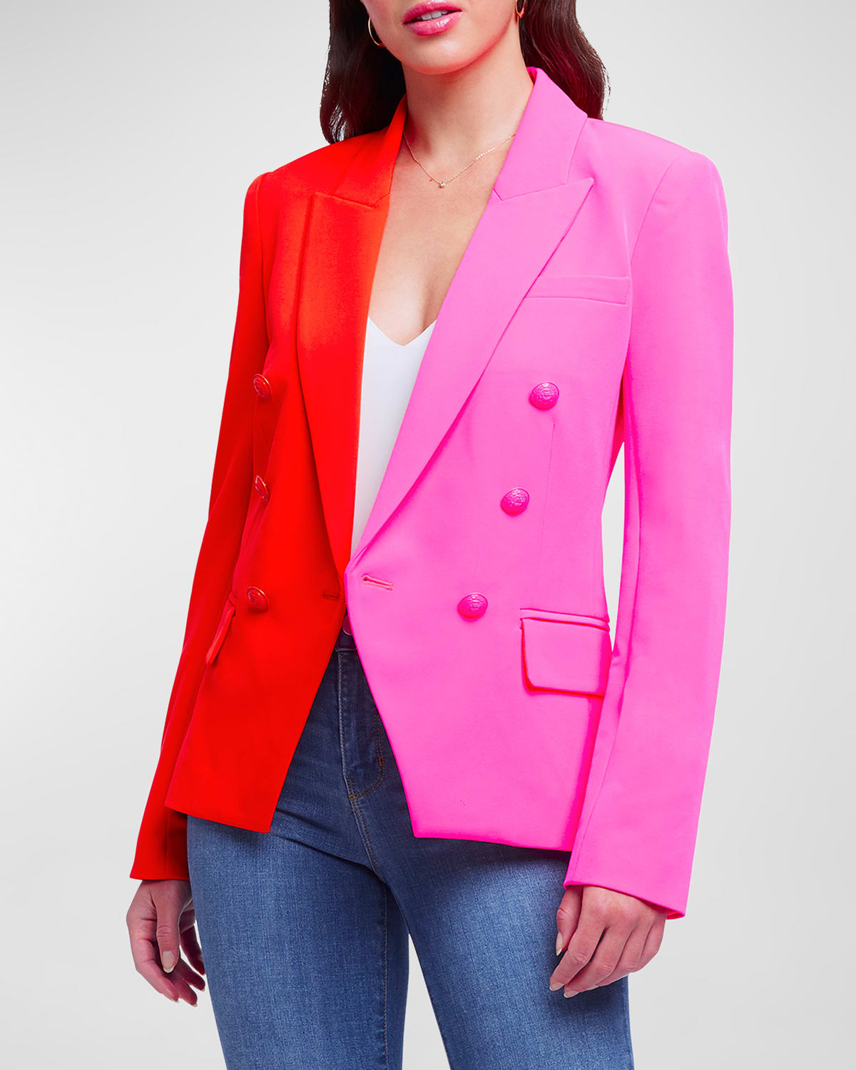 L'Agence Kenzie Colorblock Double-Breasted Tailored Blazer
