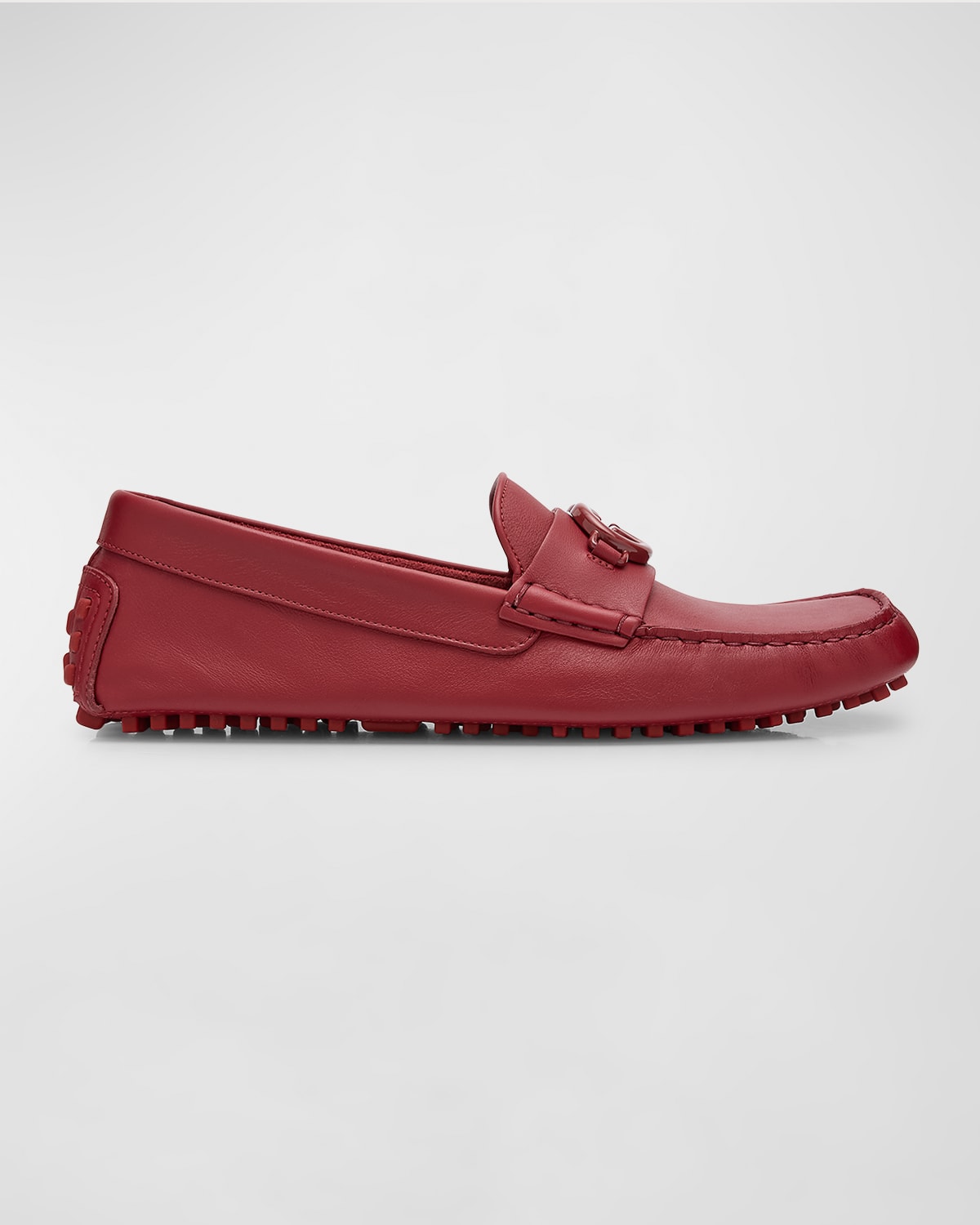 Shop Gucci Men's Ayrton Interlocking G Leather Drivers In Red