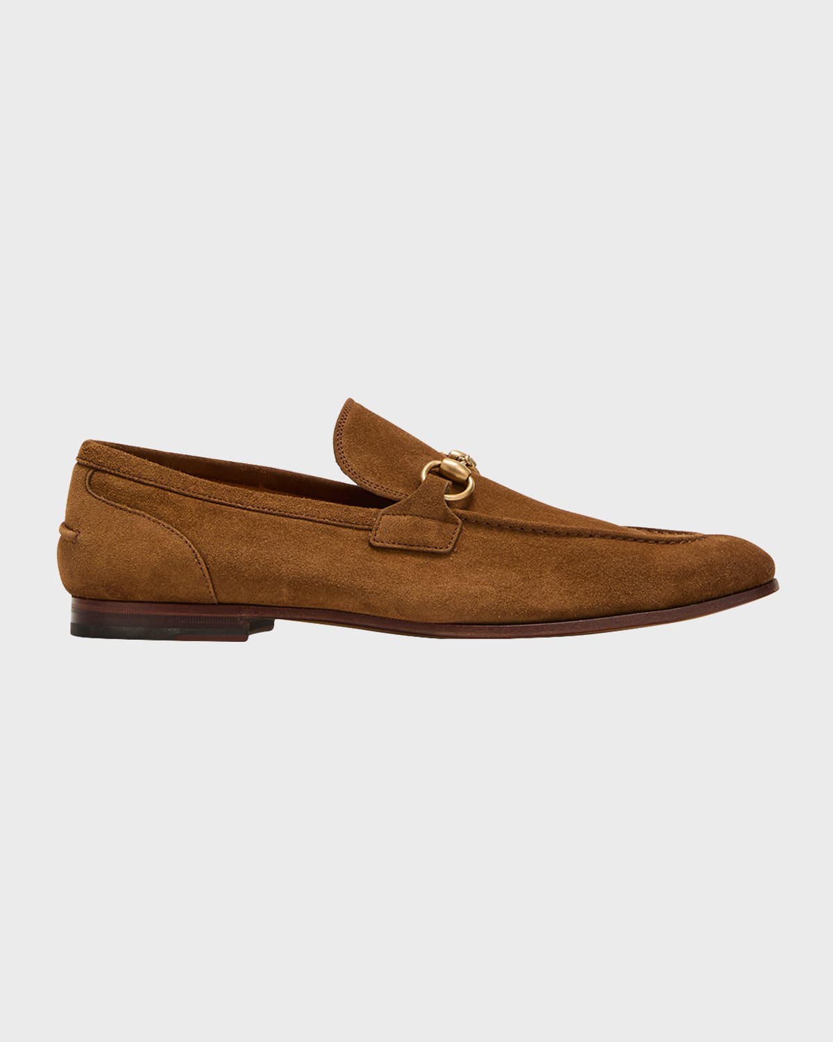 Shop Gucci Men's Jordaan Suede Bit Loafers In Pepper Brown