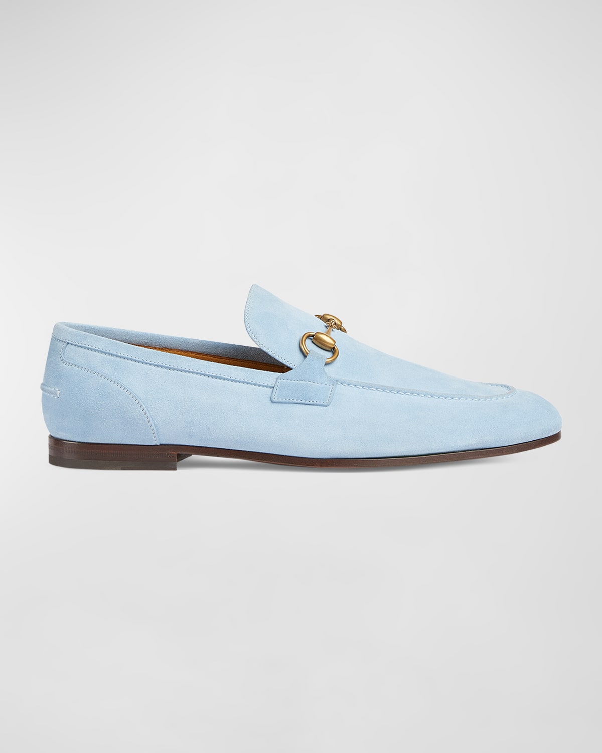 Shop Gucci Men's Jordaan Suede Bit Loafers In Azure