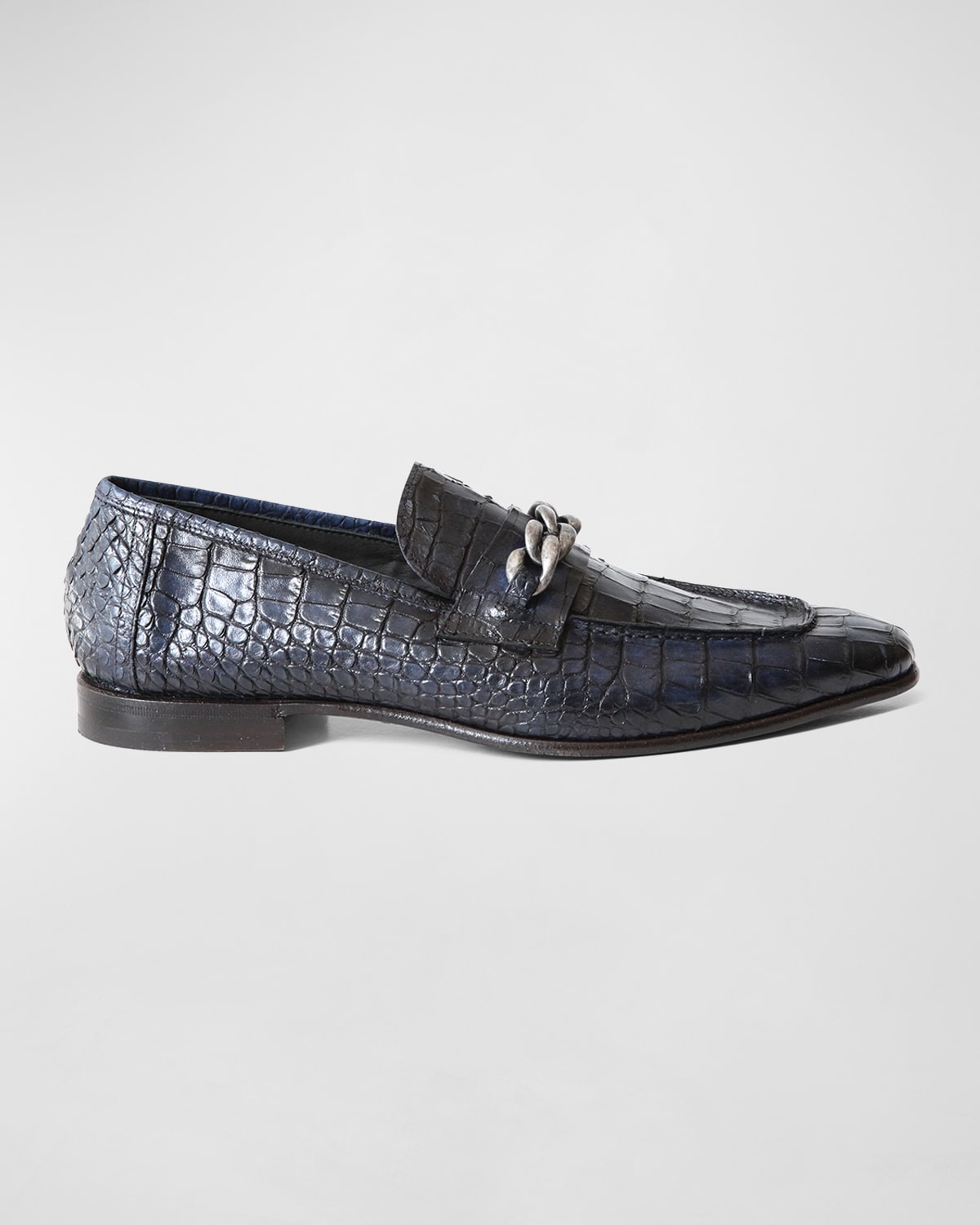 Jo Ghost Men's Croc-Printed Leather Chain Loafers
