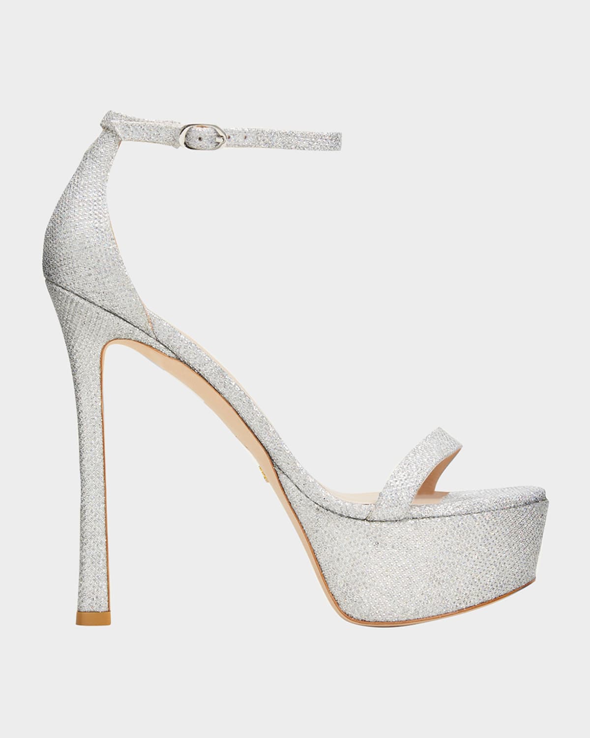 Stuart Weitzman Nudistcurve Hollywood Shimmery Platform Sandals In Crystal