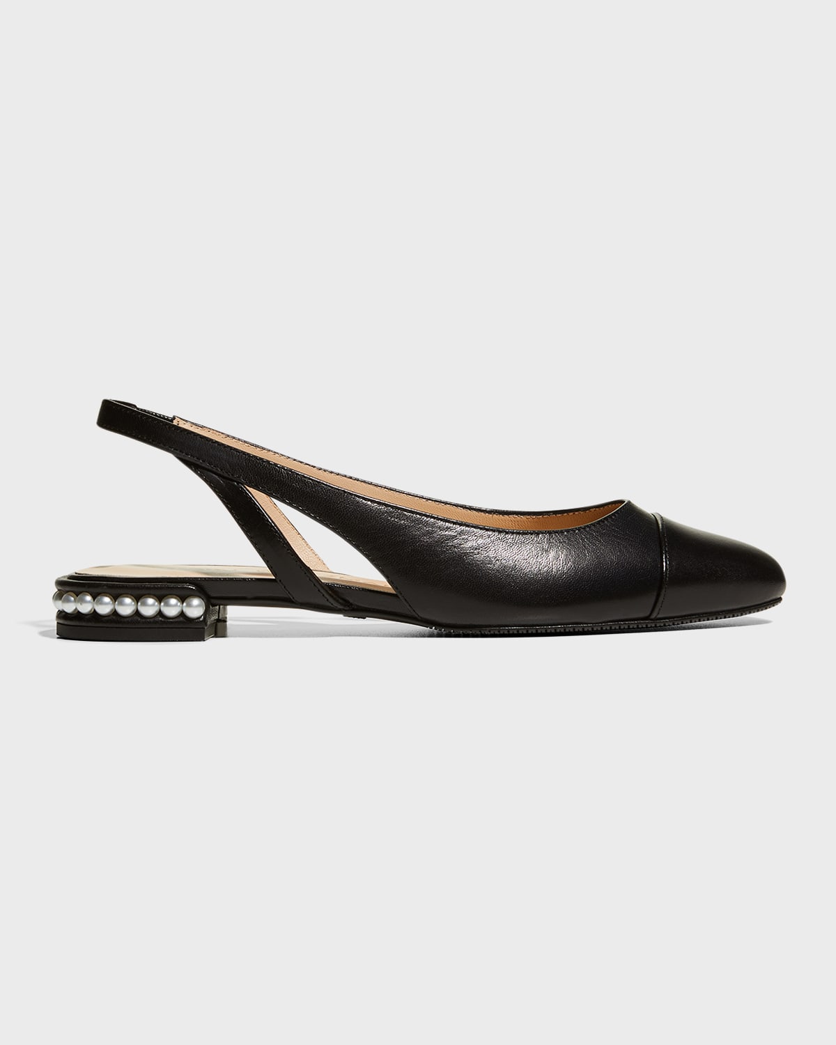 Stuart Weitzman Sleek Leather Slingback Ballerina Flats In Black