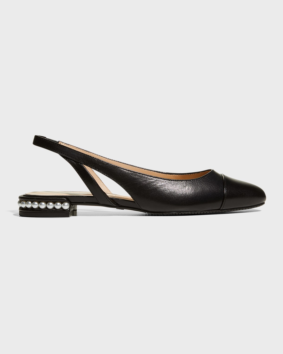 Shop Stuart Weitzman Lambskin Pearly Slingback Ballerina Flats In Black