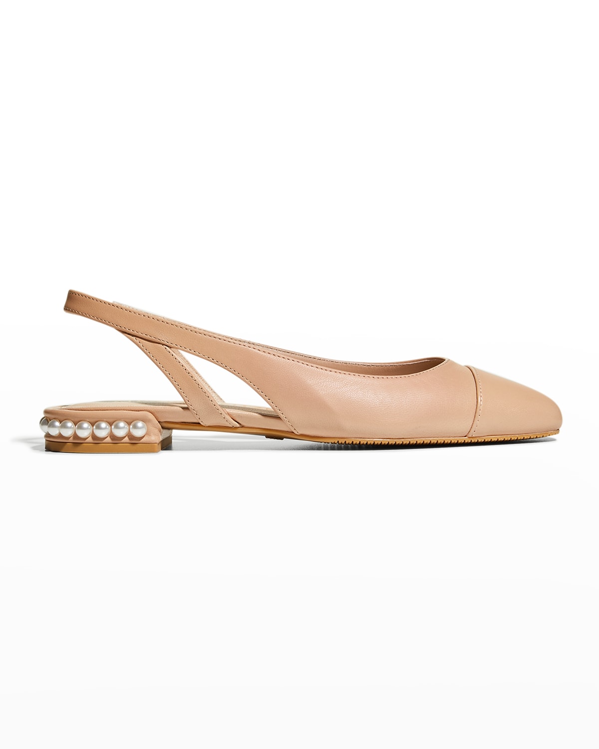 Stuart Weitzman Lambskin Pearly Slingback Ballerina Flats In Adobe