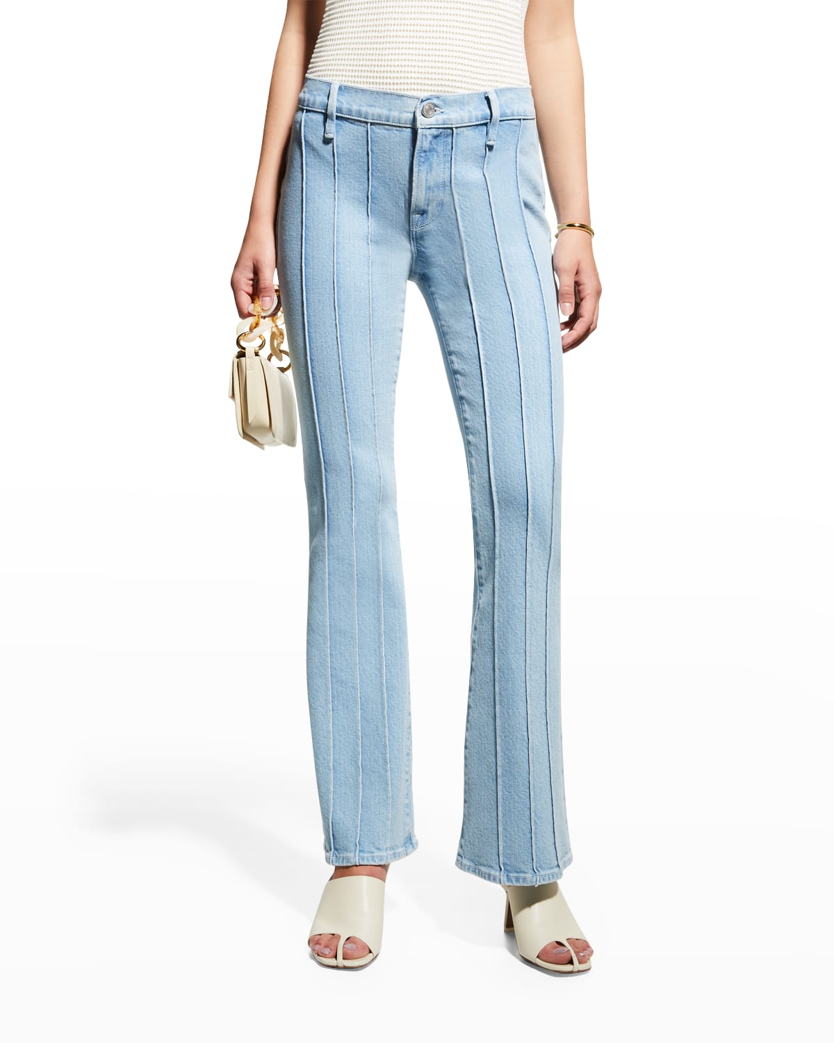 FRAME The Pintuck Low-Rise Seamed Cropped Flare Jeans