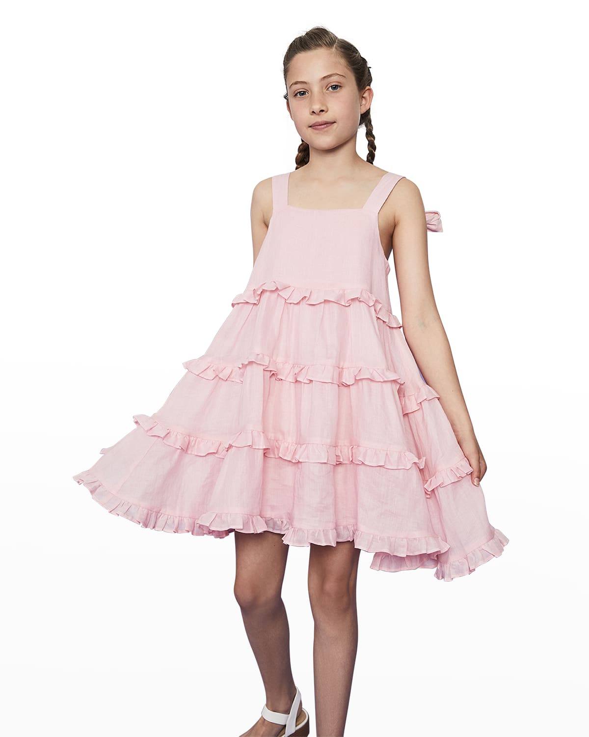 Bardot Junior Kids' Girl's Polly Ruffle Trim Tiered Dress In Cameo - Main Image