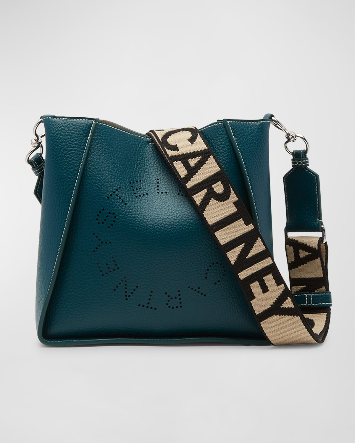 Stella Mccartney Perforated Logo Faux-leather Shoulder Bag In Peacock